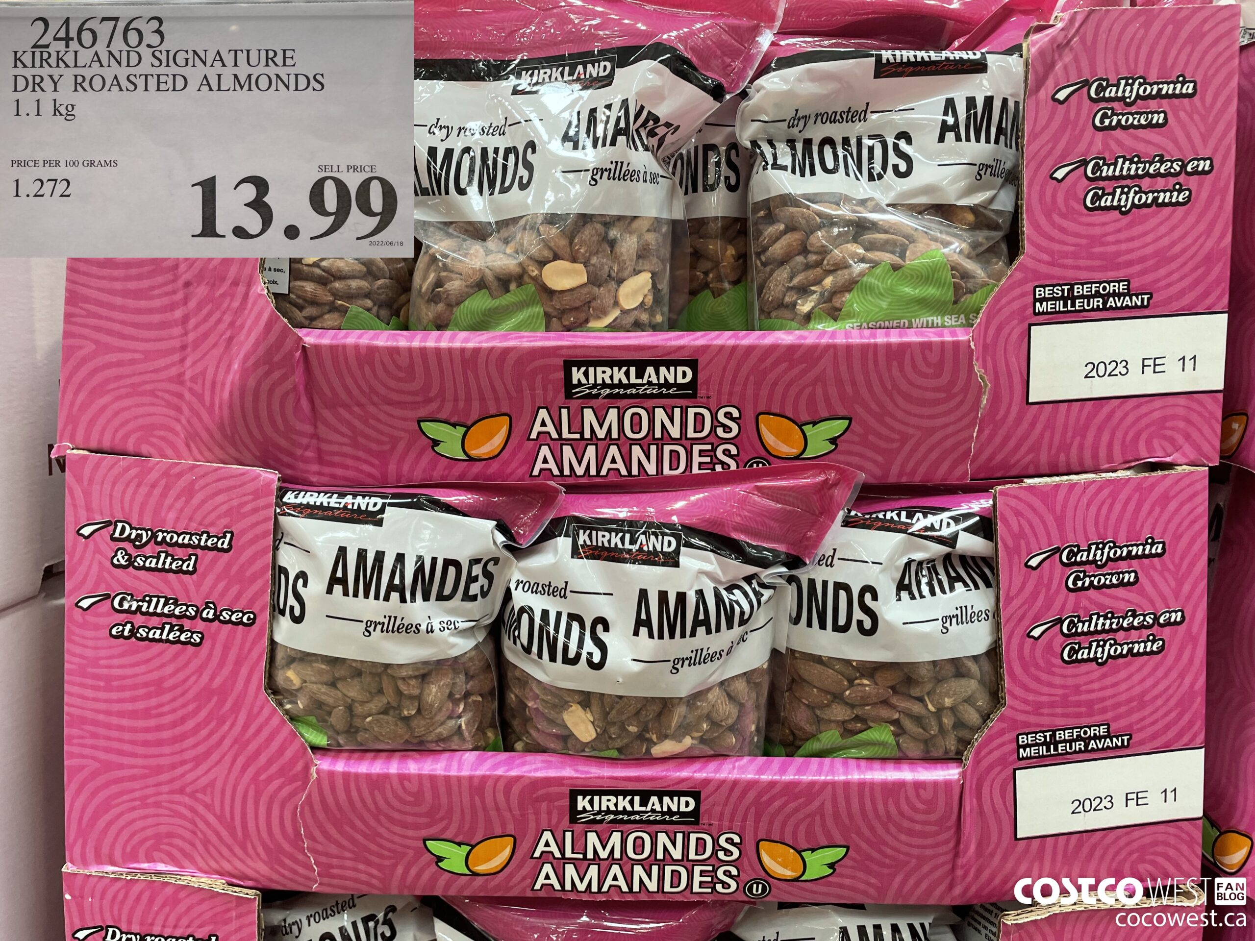 246763 KIRKLAND SIGNATURE DRY ROASTED ALMONDS 1.1 KG $13.99