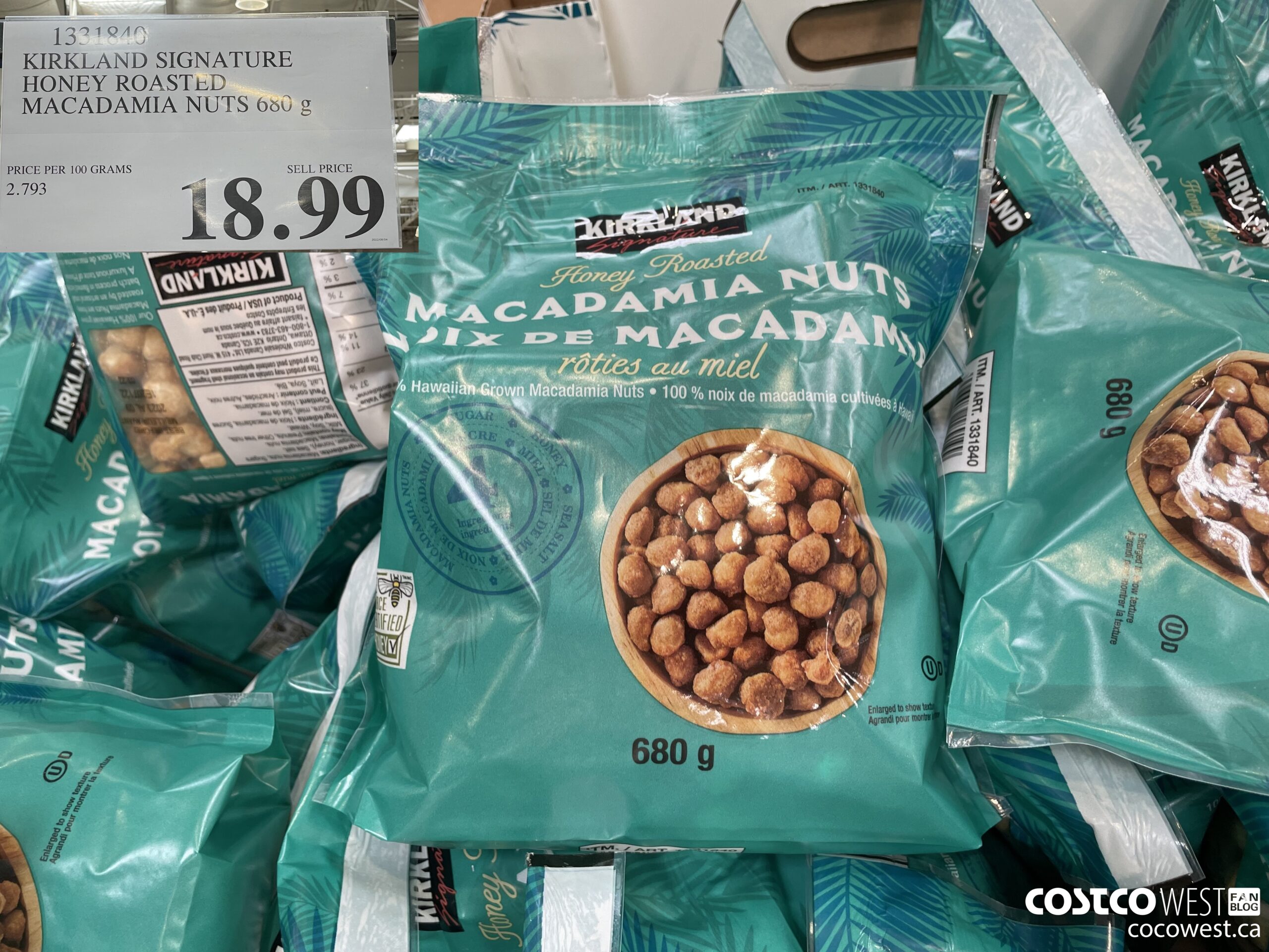 1331840 KIRKLAND SIGNATURE HONEY ROASTED MACADAMIA NUTS 680 g $18.99