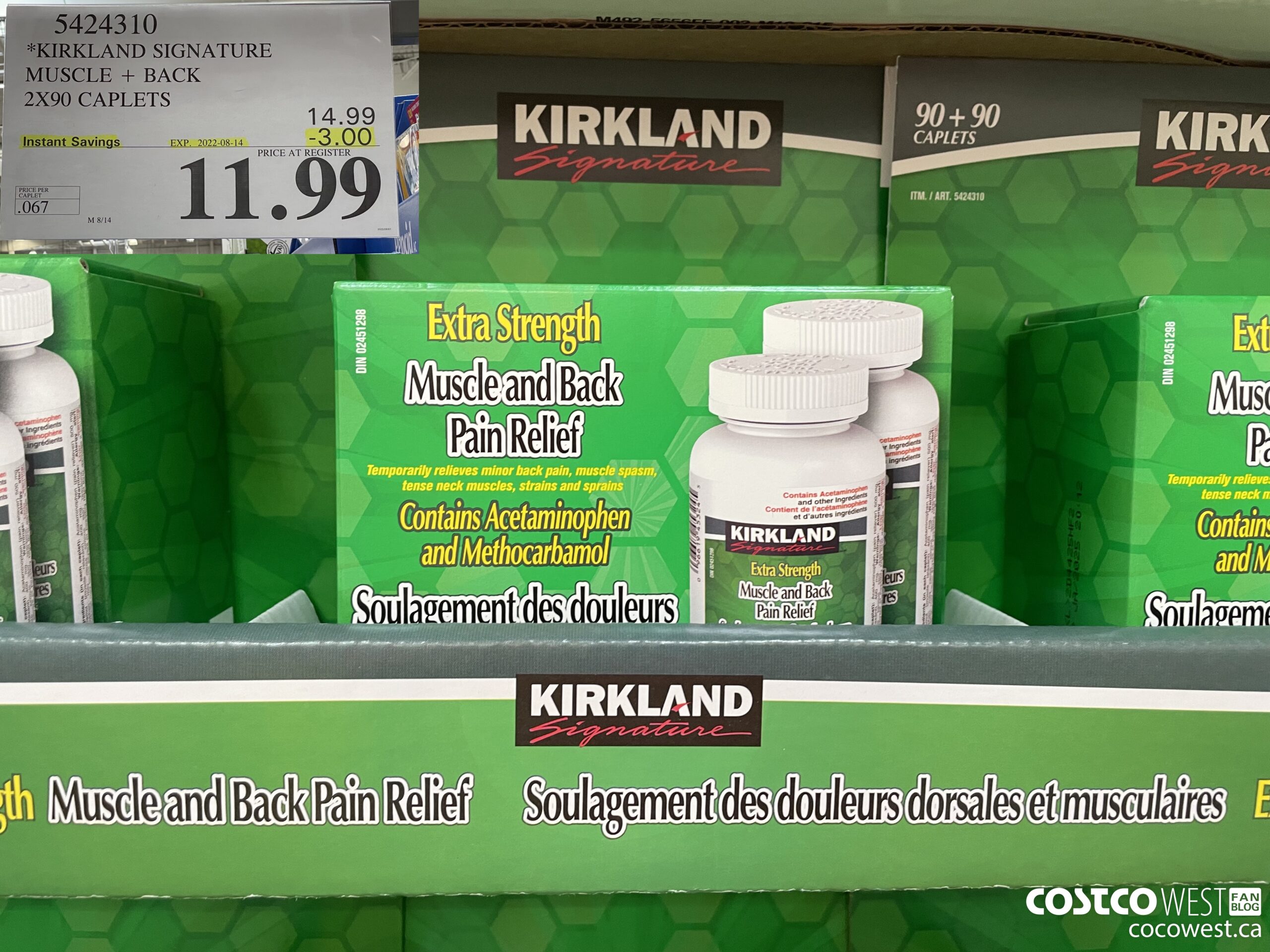 5424310 KIRKLAND SIGNATURE MUSCLE + BACK 2X90 CAPLETS ($3.00 INSTANT SAVINGS EXPIRES ON 2022-08-14) $11.99
