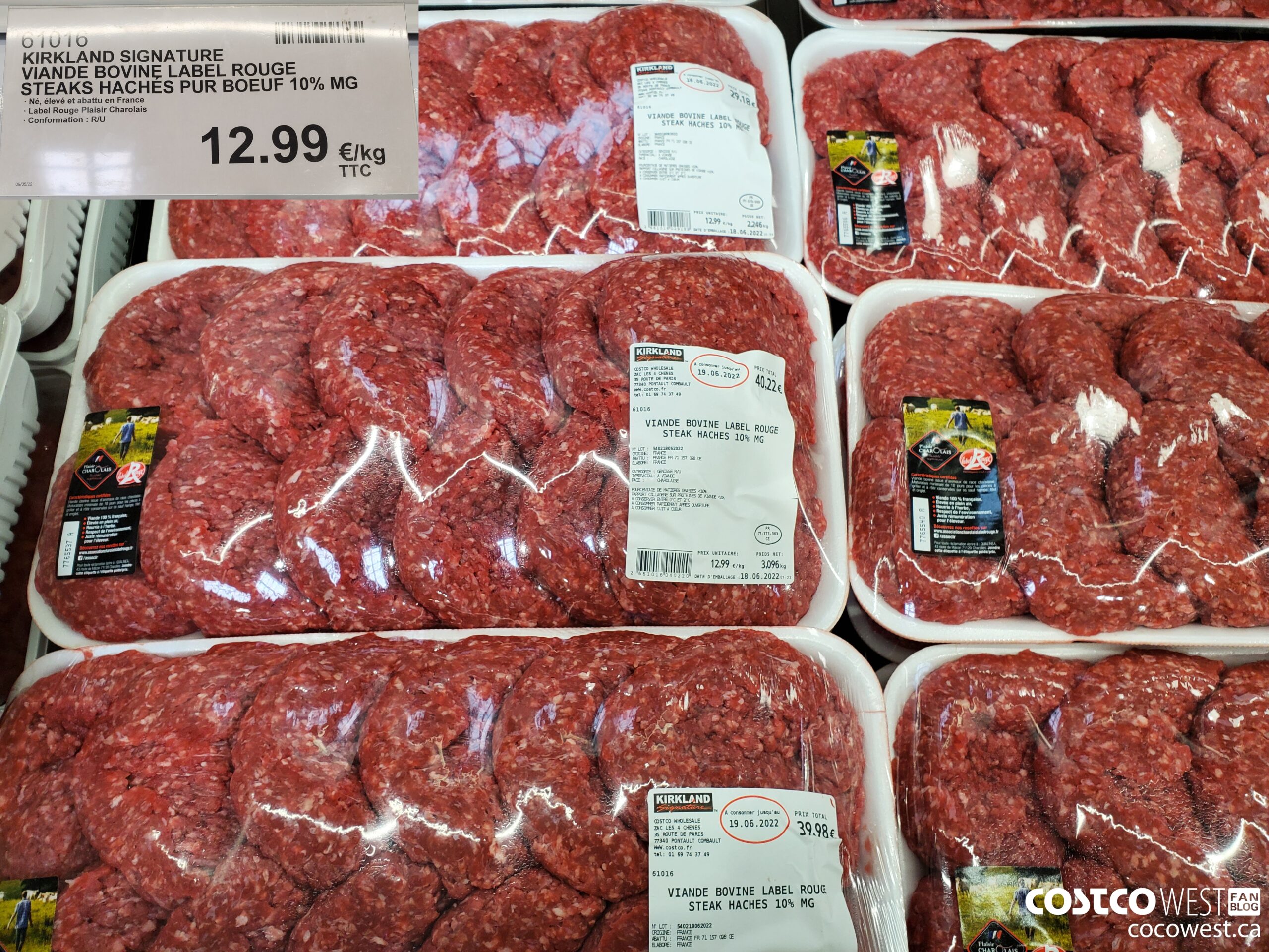 61016 KIRKLAND SIGNATURE VIANDE BOVINE LABEL ROUGE STEAKS HACHES PUR BOEUF 10% MG $12.99