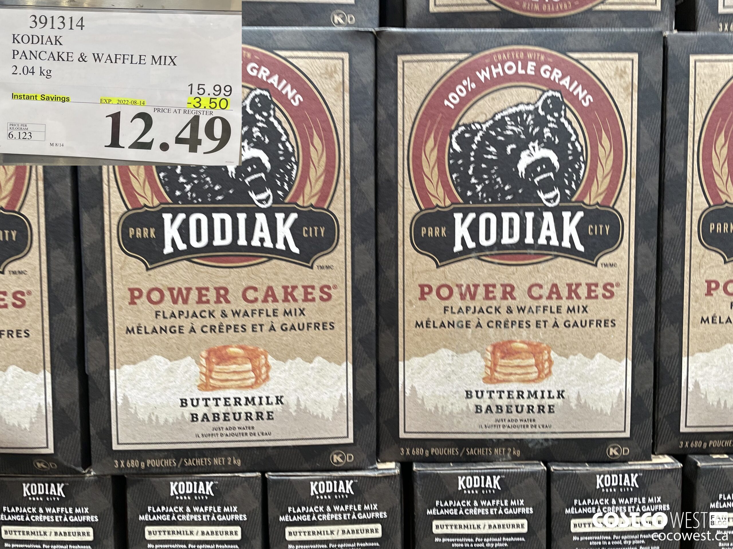 391314 KODIAK PANCAKE & WAFFLE MIX 2.04KG ($3.50 INSTANT SAVINGS EXPIRES ON 2022-08-14) $12.49
