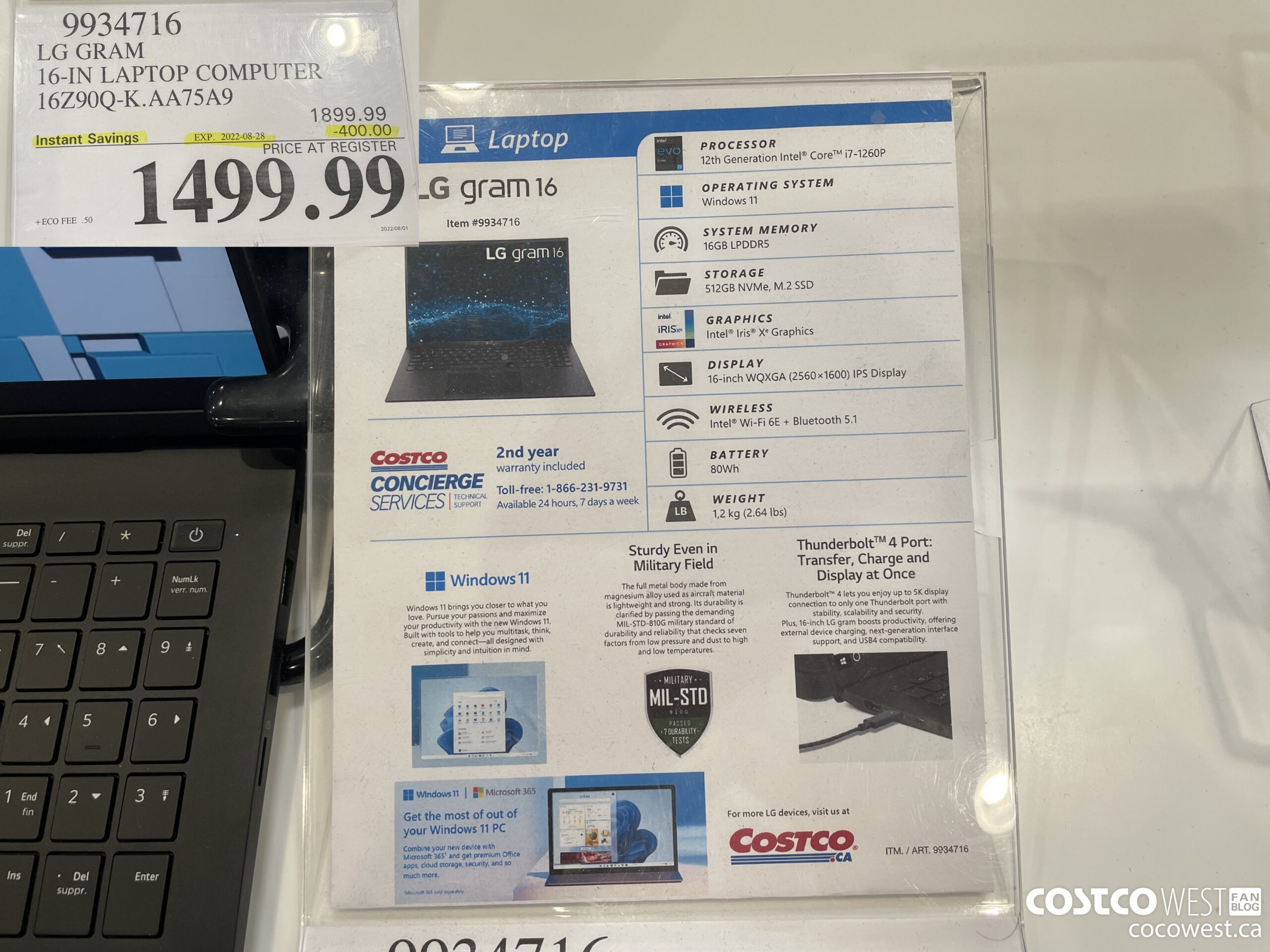 9934716 LG GRAM 16-IN LAPTOP COMPUTER 16Z90Q-K.AA75A9 ($400.00 INSTANT SAVINGS EXPIRES ON 2022-08-28) $1499.99