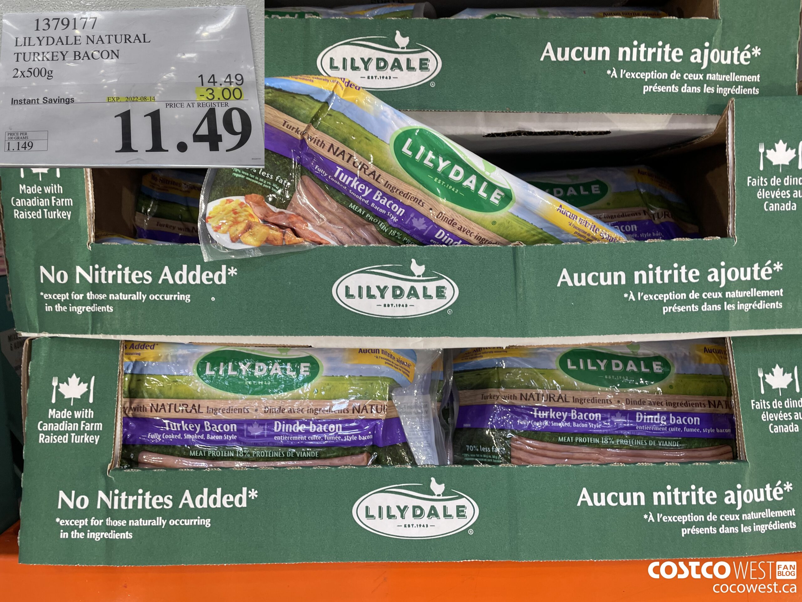 1379177 LILYDALE NATURAL TURKEY BACON 2 x 500 g ($3.00 INSTANT SAVINGS EXPIRES ON 2022-08-14) $11.49