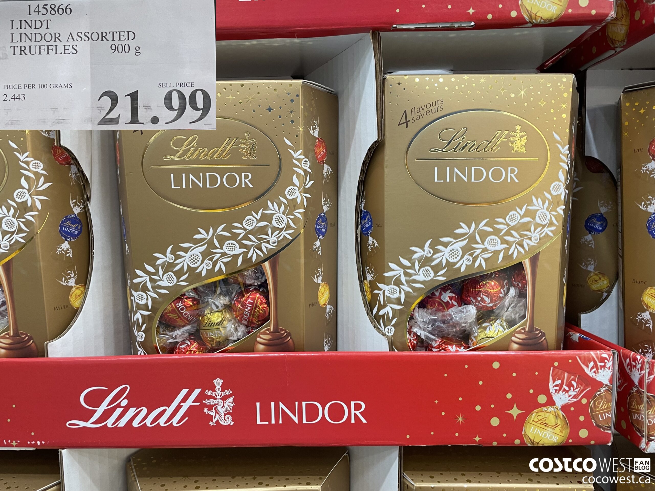 145866 LINDT LINDOR ASSORTED TRUFFLES 900 G $21.99