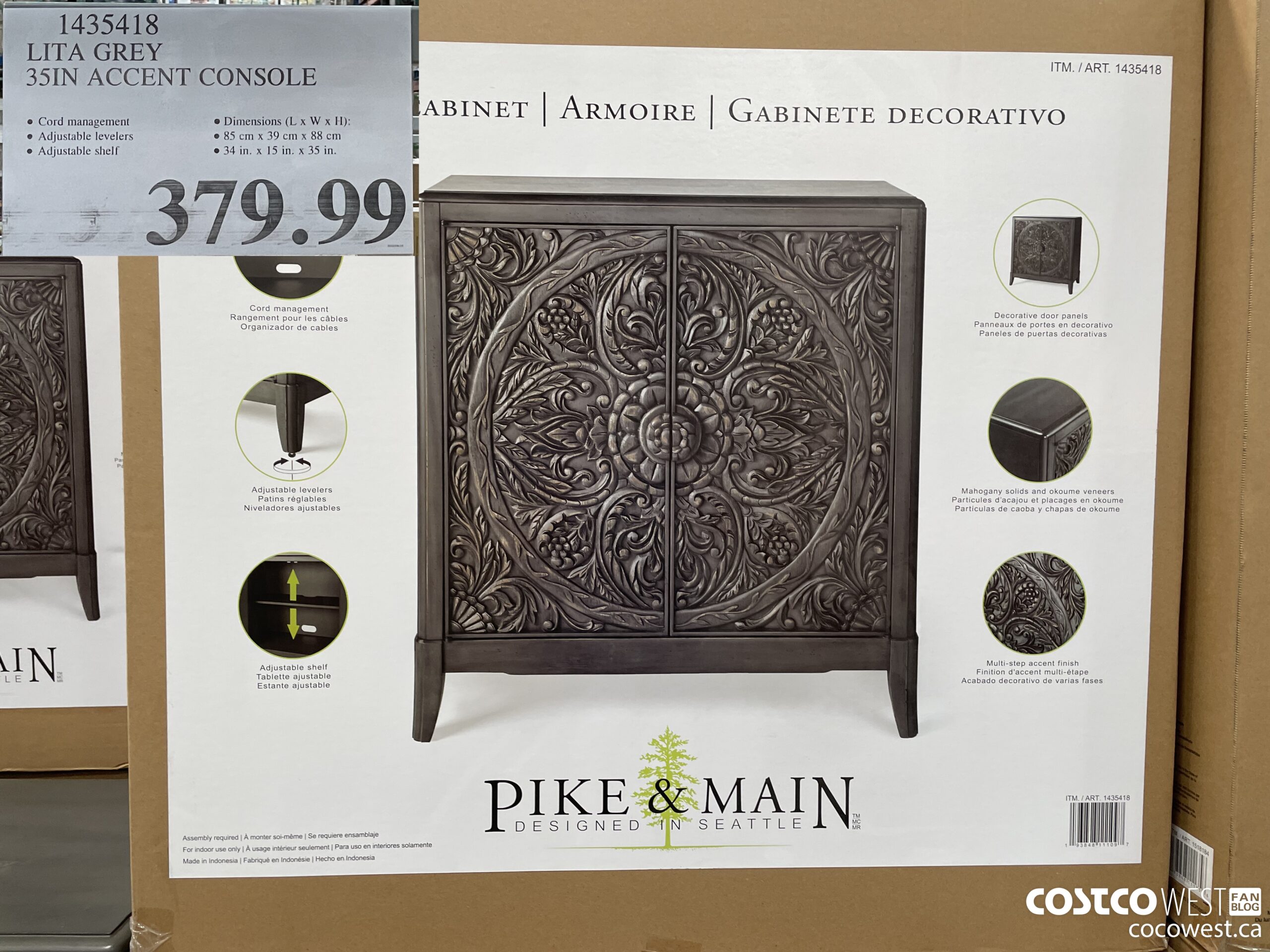 1435418 LITA GREY 35IN ACCENT CONSOLE $379.99