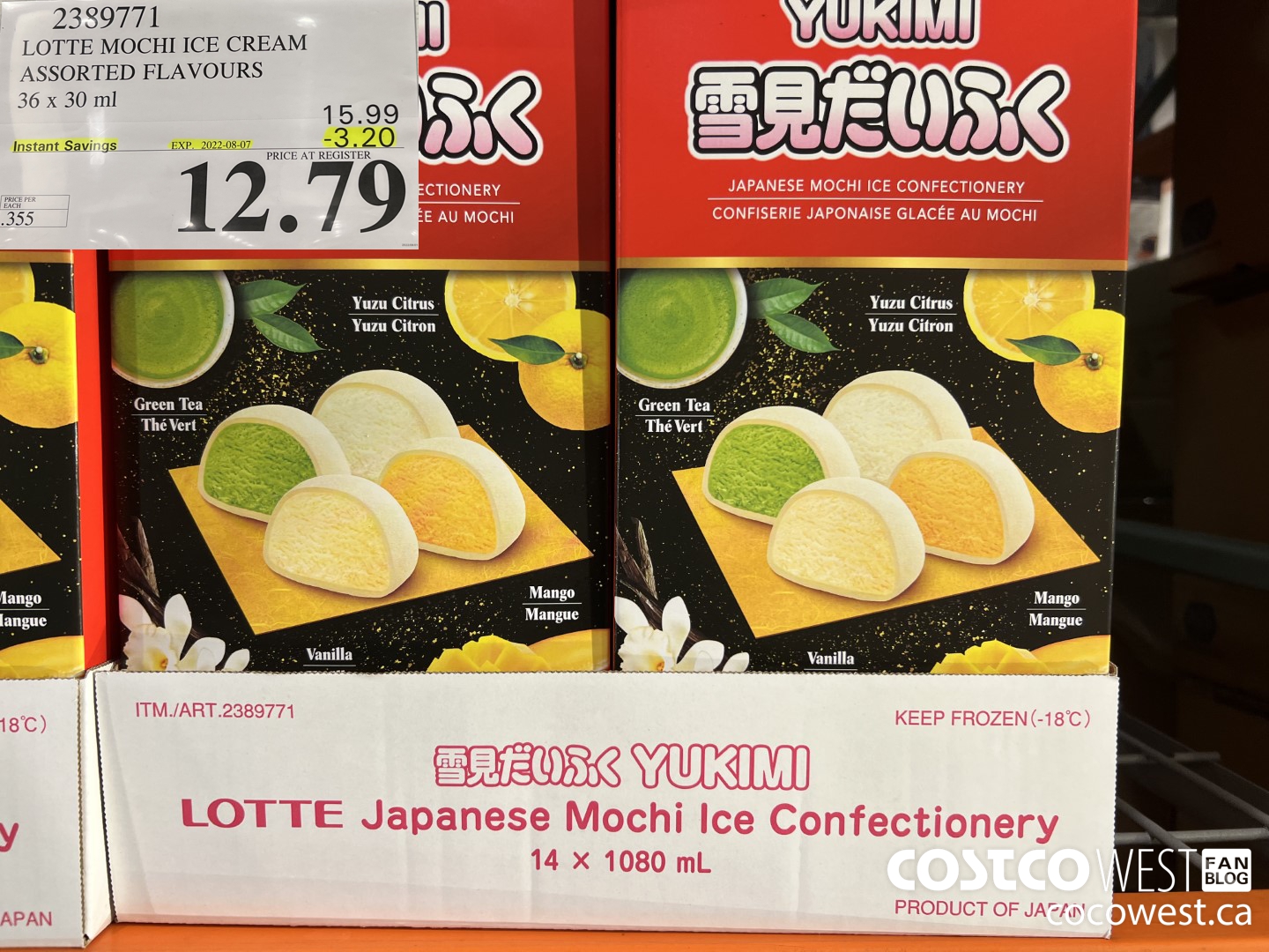 2389771 LOTTE MOCHI ICE CREAM ASSORTED FLAVOURS 36 x 30 ml ($3.20 INSTANT SAVINGS EXPIRES ON 2022-08-07) $12.79