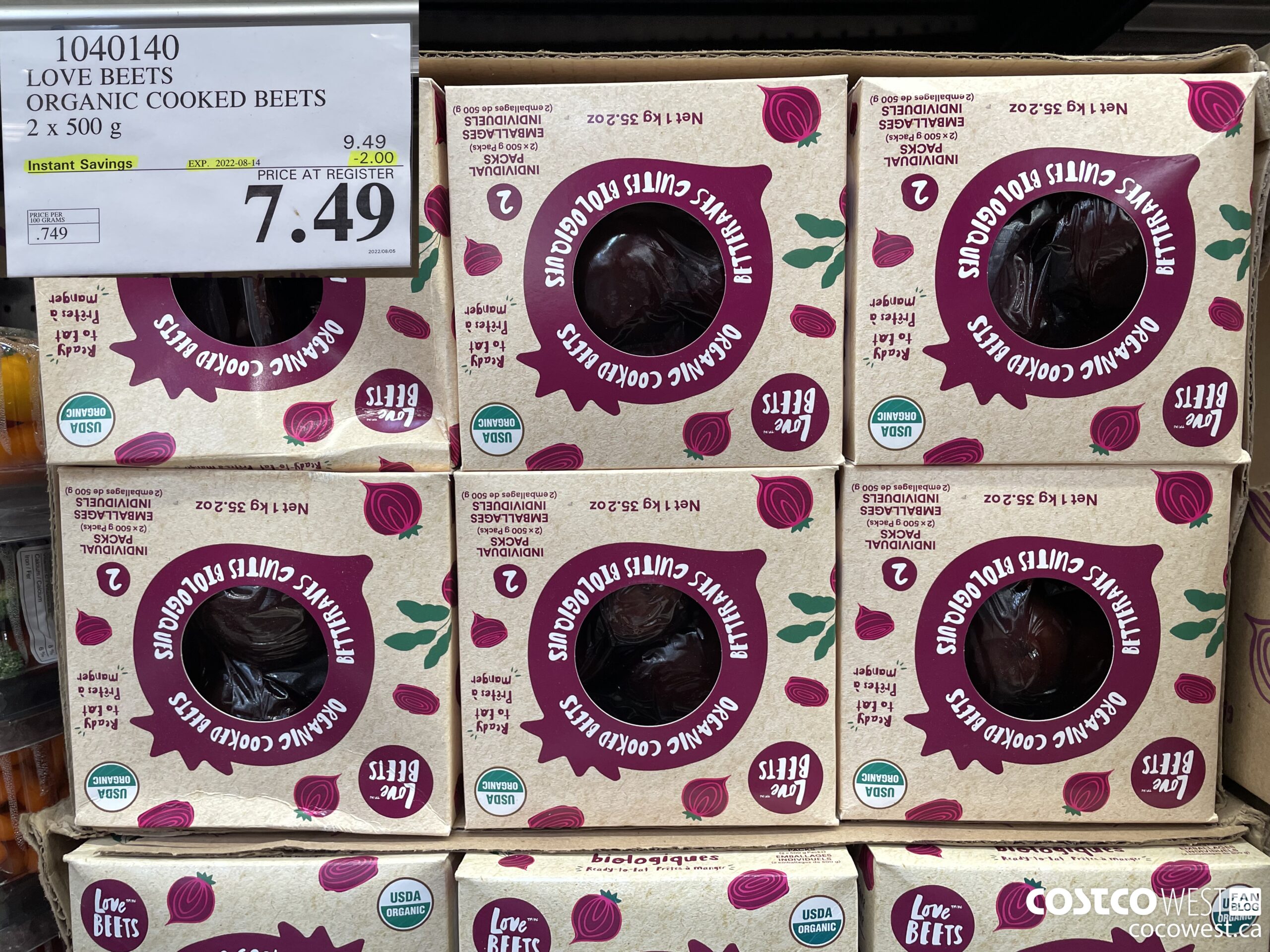 1040140 LOVE BEETS ORGANIC COOKED BEETS 2 X 500 G ($2.00 INSTANT SAVINGS EXPIRES ON 2022-08-14) $7.49
