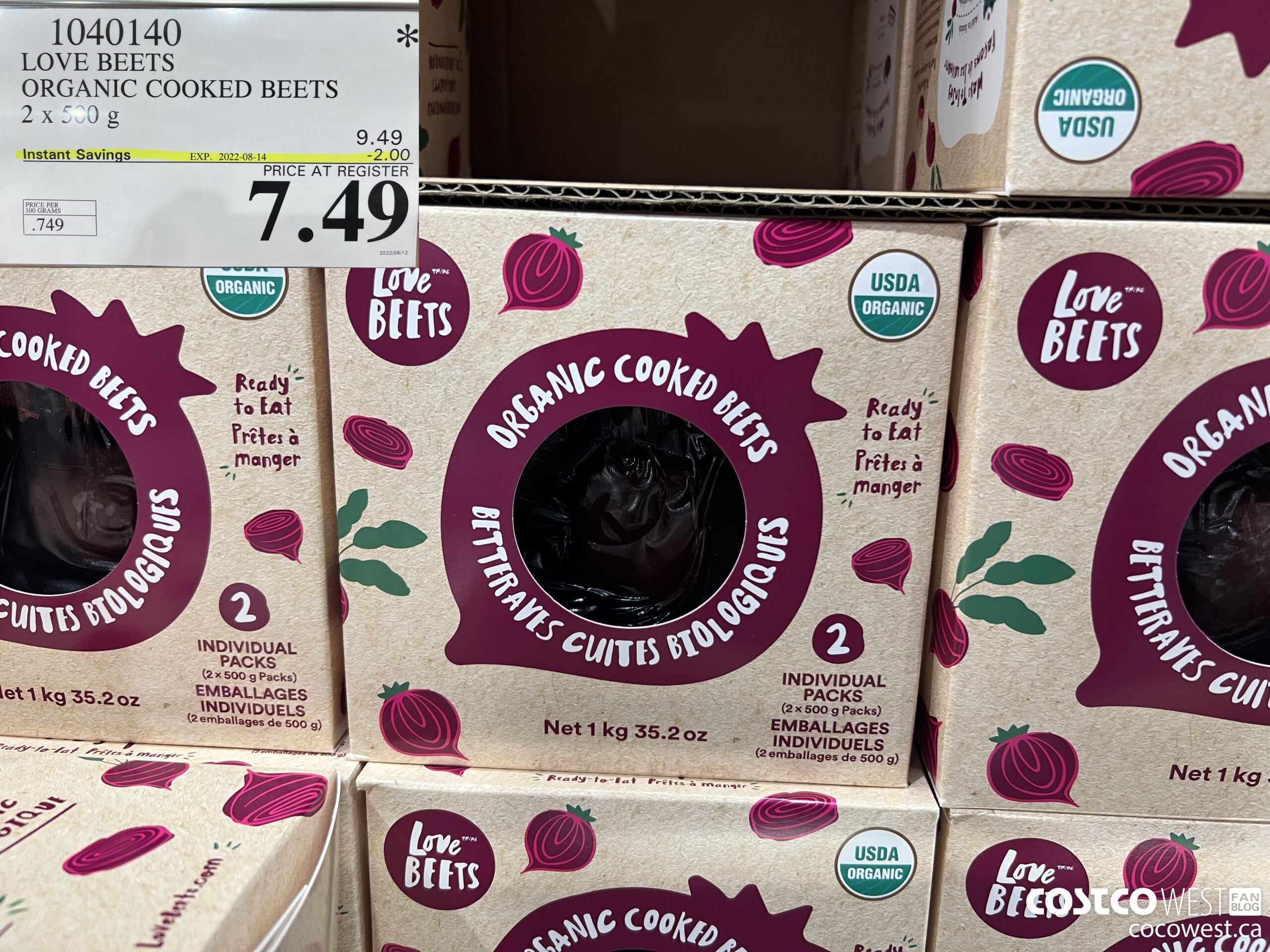 1040140 LOVE BEETS ORGANIC COOKED BEETS 2 X 500 G ($2.00 INSTANT SAVINGS EXPIRES ON 2022-08-14) $7.49