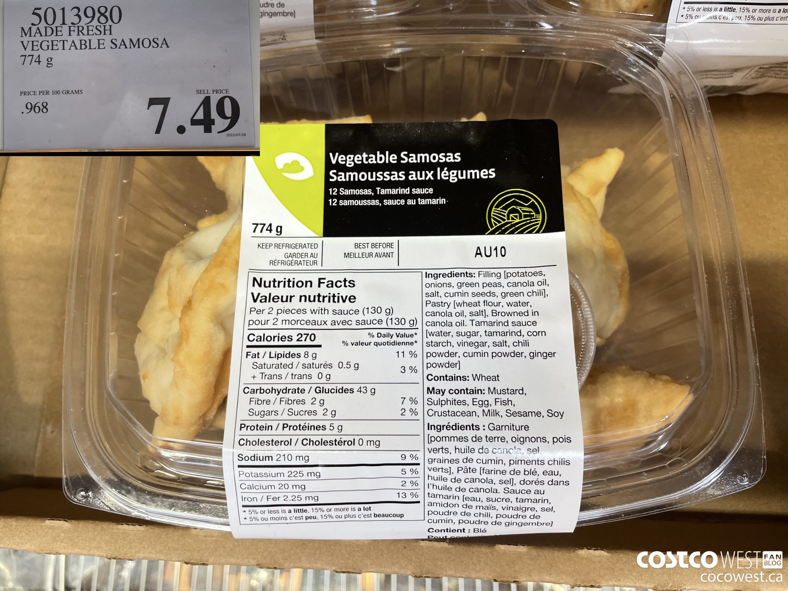 5013980 MADE FRESH VEGETABLE SAMOSA 774 G $7.49