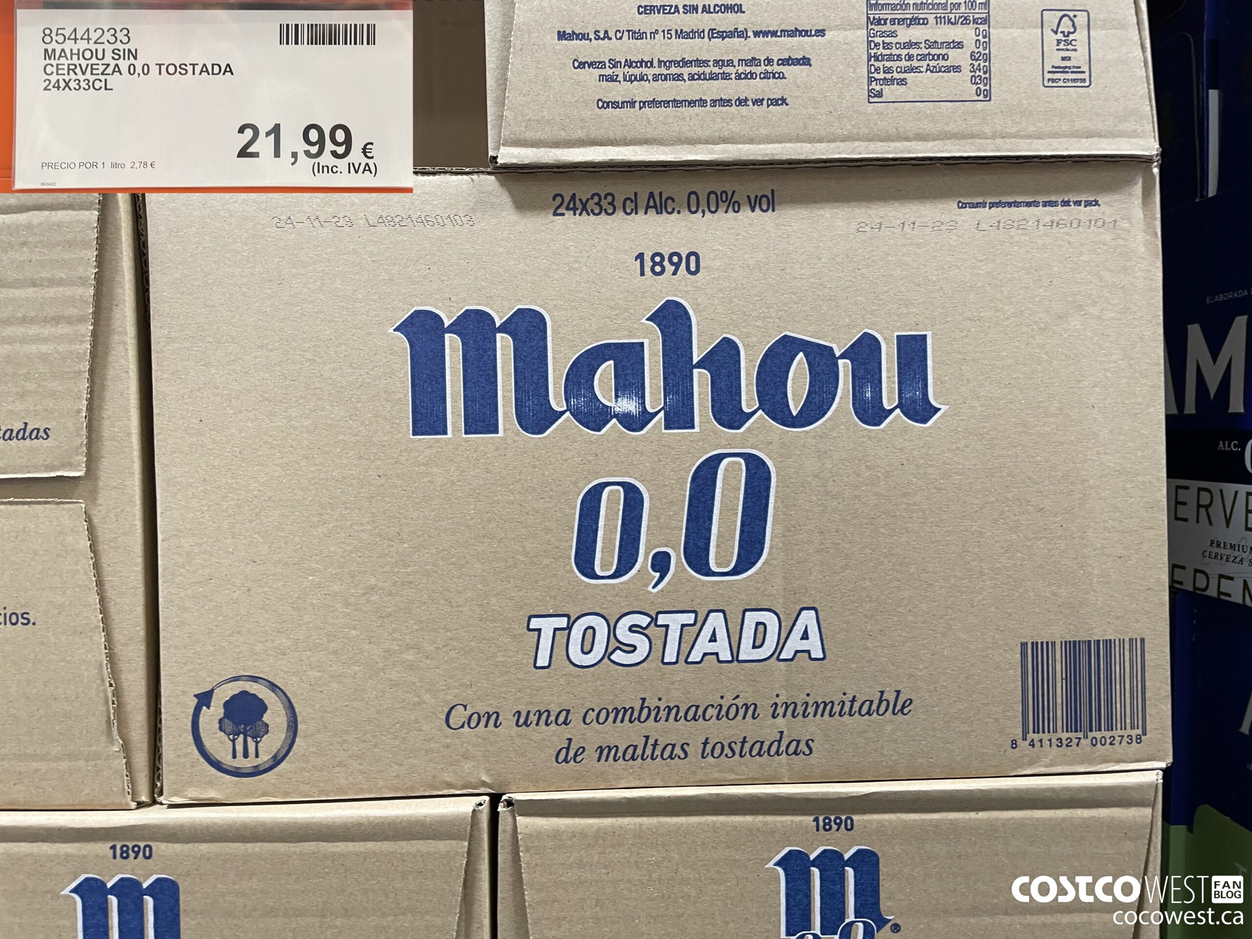 Mahou Cerveza tostada sin alcohol 0% Pack 6 botellines x 33 cl - 1,98 l