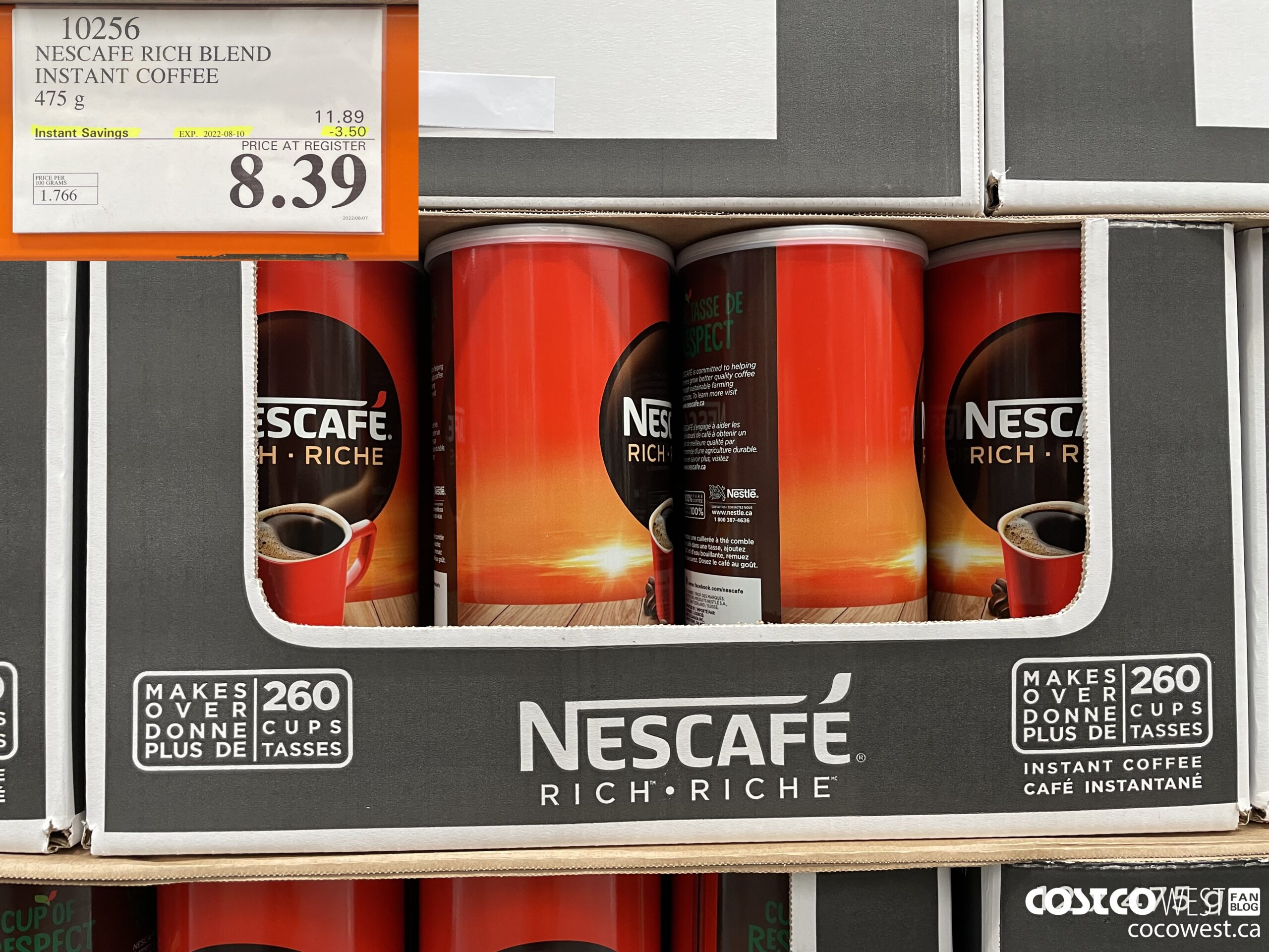 10256 NESCAFE RICH BLEND INSTANT COFFEE 475 g  ($3.50 INSTANT SAVINGS EXPIRES ON 2022-08-10) $8.39