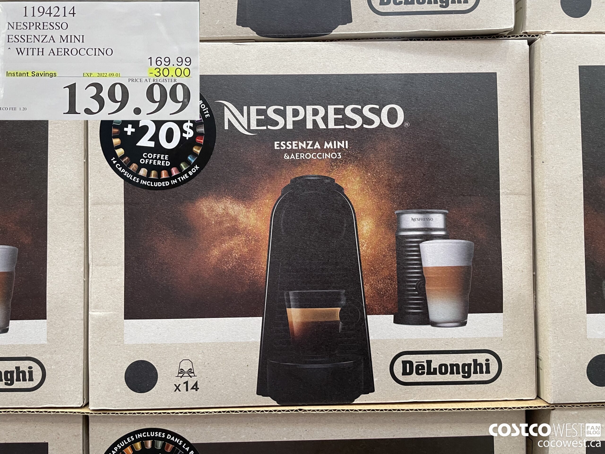 1194214 NESPRESSO ESSENZA MINI WITH AEROCCINO ($30.00 INSTANT SAVINGS EXPIRES ON 2022-09-01) $139.99