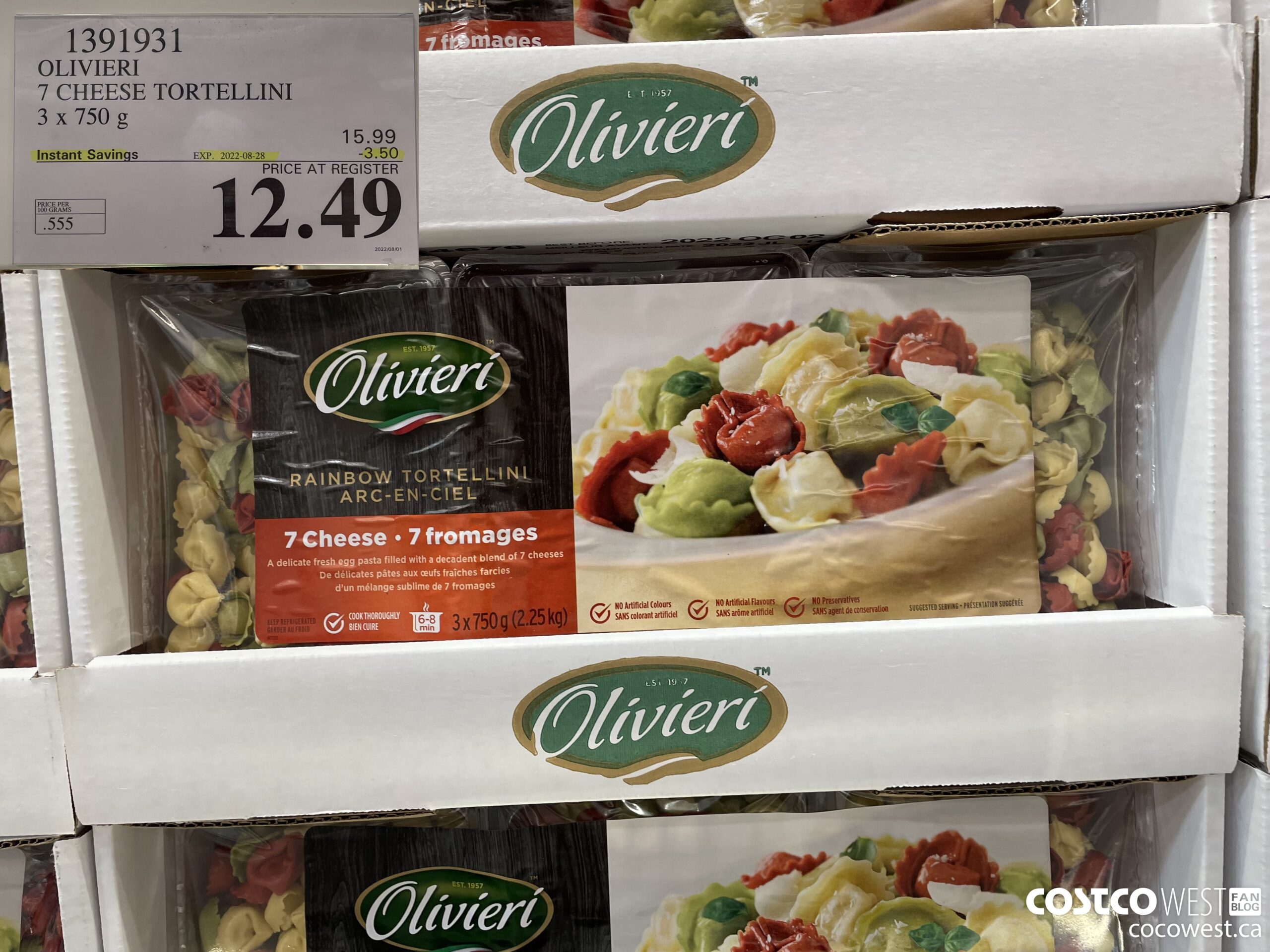 1391931 OLIVIERI 7 CHEESE TORTELLINI 3 x 750 g ($3.50 INSTANT SAVINGS EXPIRES ON 2022-08-28) $12.49