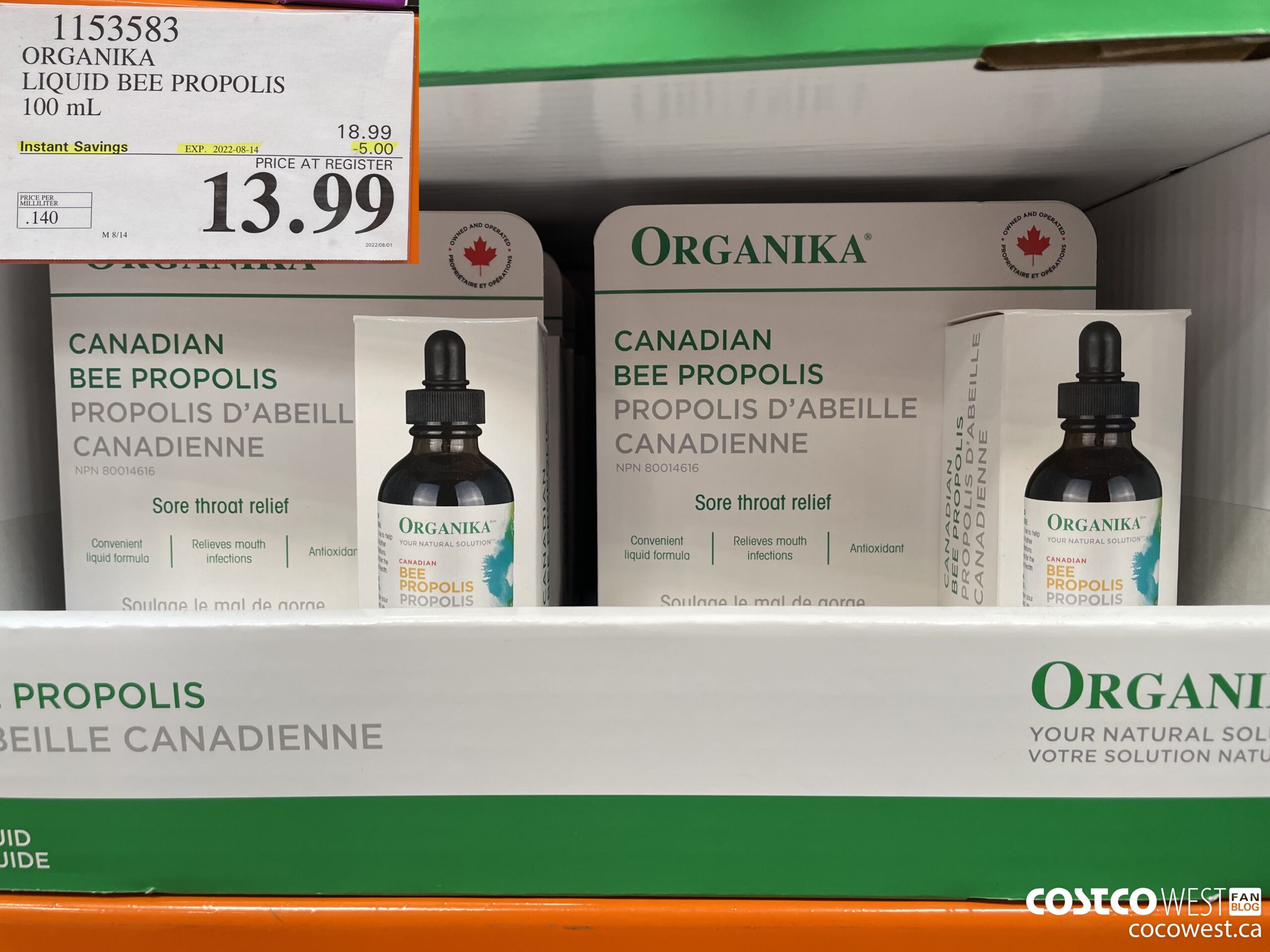 1153583 ORGANIKA LIQUID BEE PROPOLIS 100 mL ($5.00 INSTANT SAVINGS EXPIRES ON 2022-08-14) $13.99