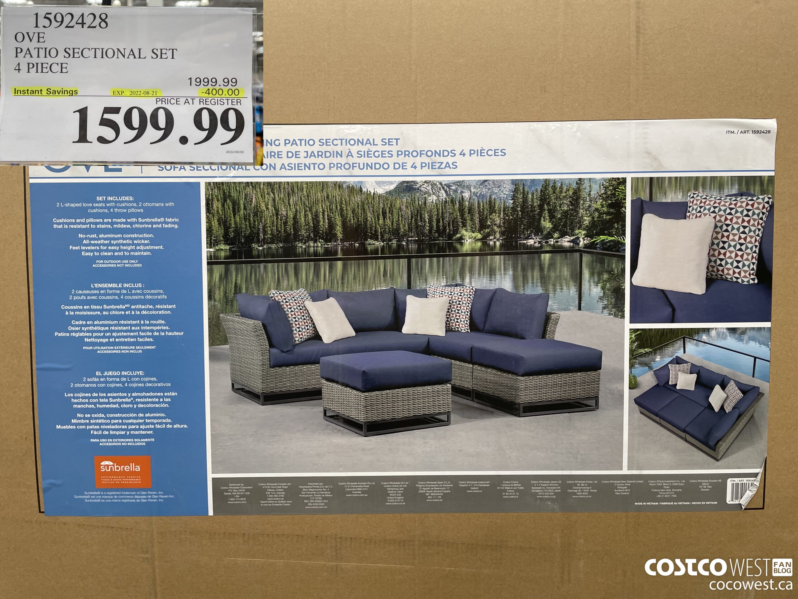 1592428 OVE PATIO SECTIONAL SET 4 PIECE ($400.00 INSTANT SAVINGS EXPIRES ON 2022-08-21) $1599.99