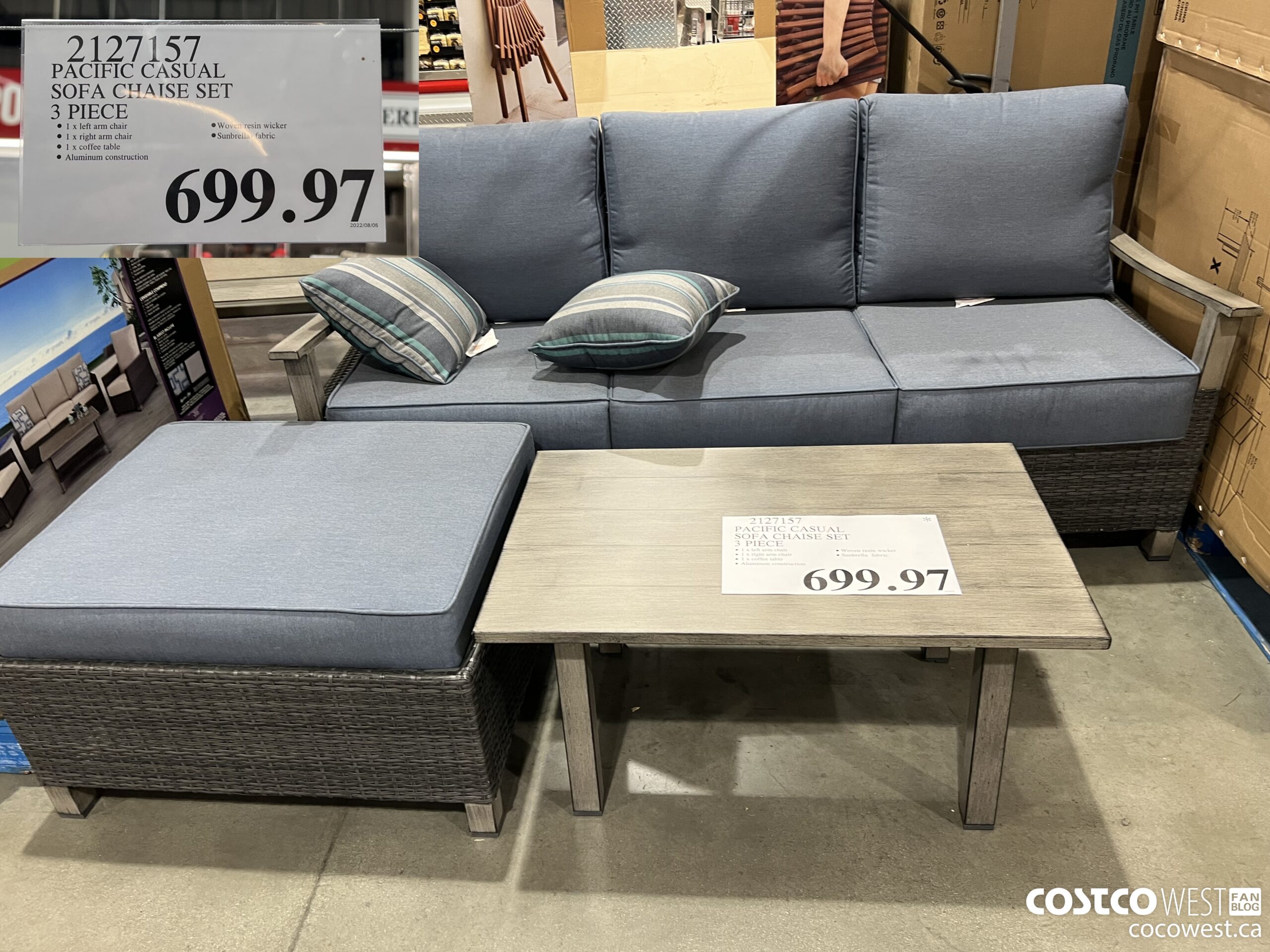 2127157 PACIFIC CASUAL SOFA CHAISE SET 3 PIECE $699.97