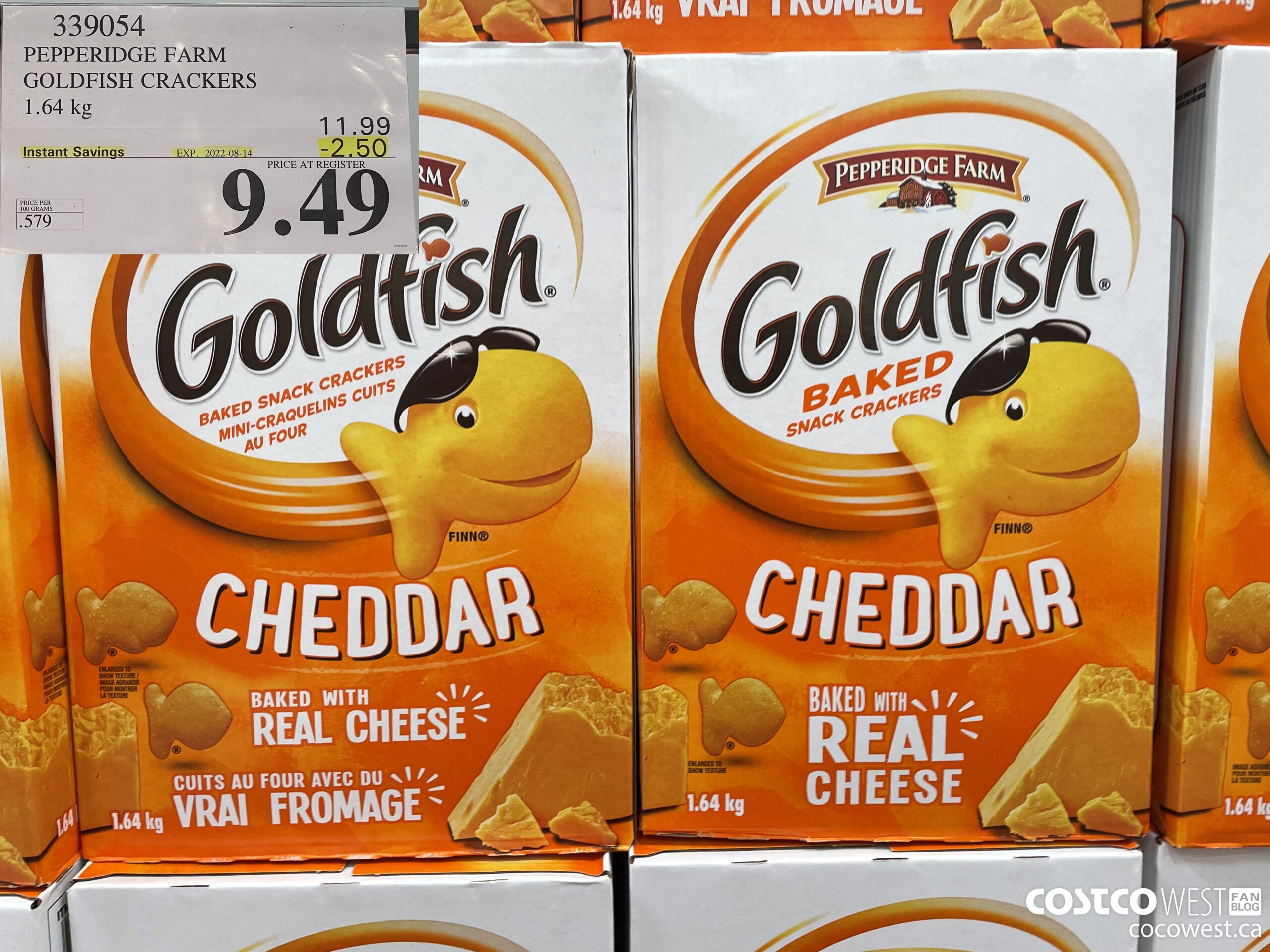339054 PEPPERIDGE FARM GOLDFISH CRACKERS 1.64 kg ($2.50 INSTANT SAVINGS EXPIRES ON 2022-08-14) $9.49