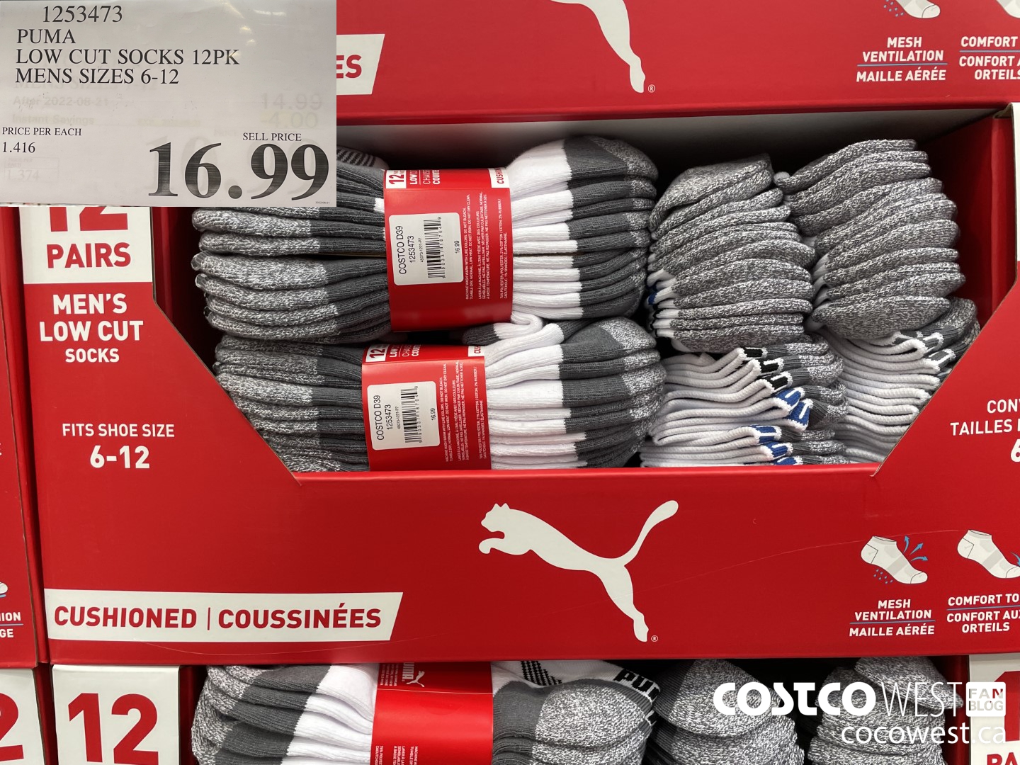 1253473 PUMA LOW CUT SOCKS 12PK MENS SIZES 6-12 $16.99