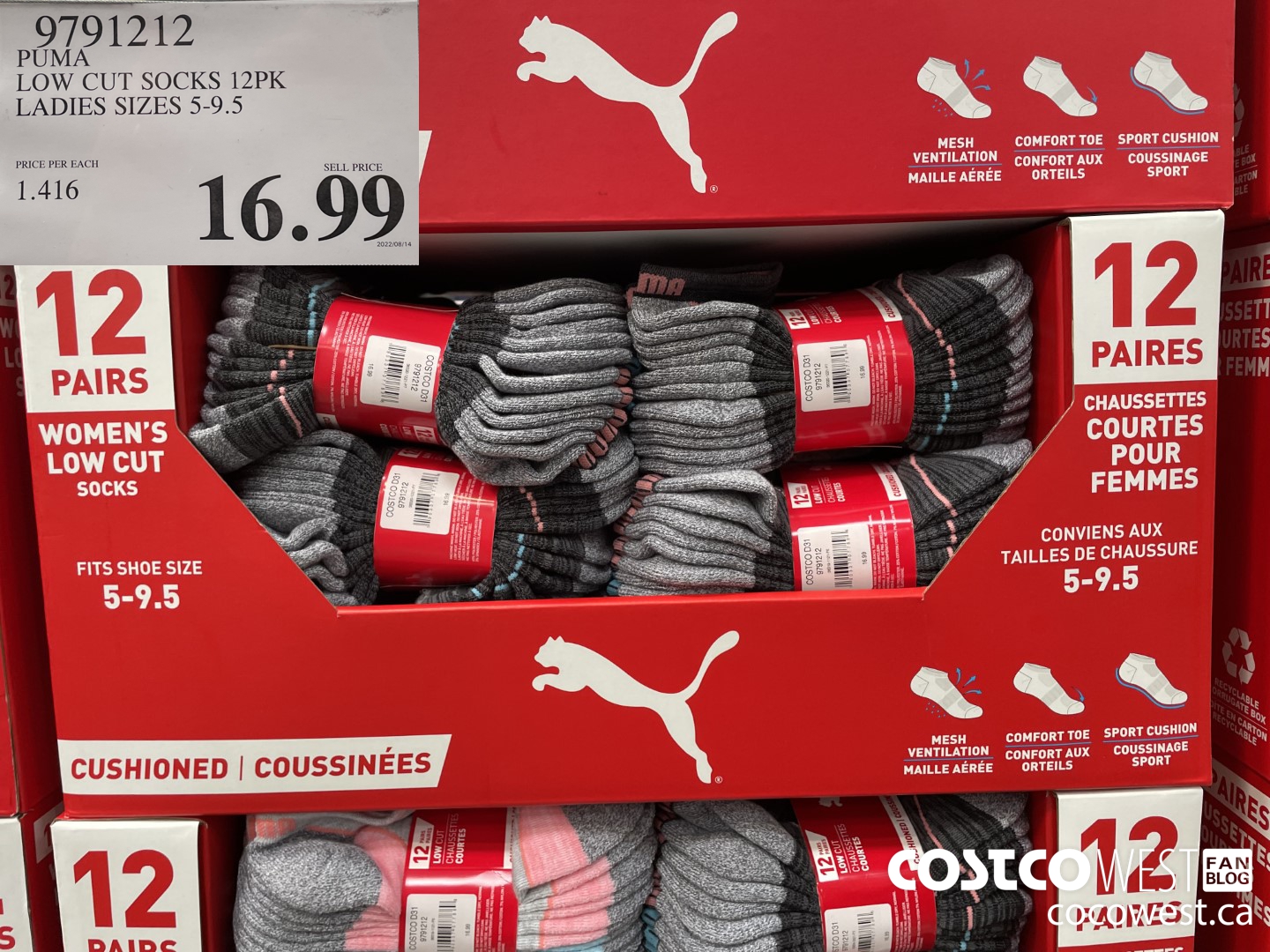 9791212 PUMA LOW CUT SOCKS 12PK LADIES SIZES 5-9.5 $16.99