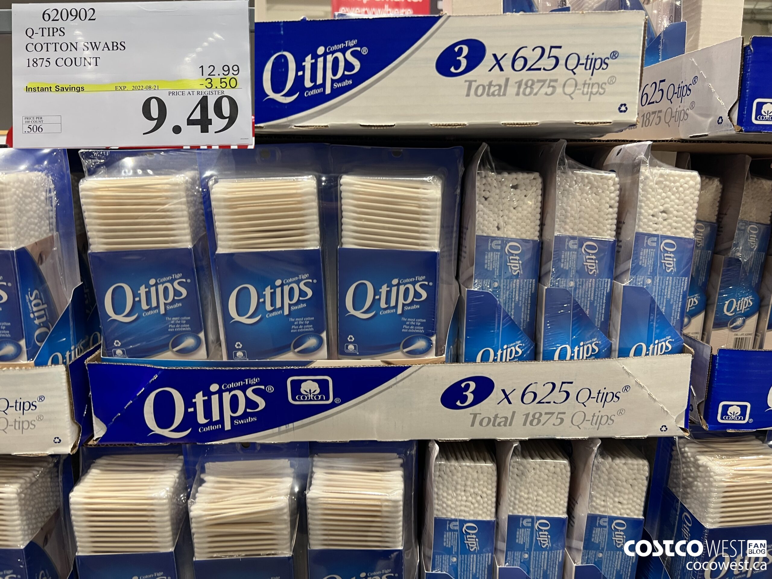 620902 Q-TIPS COTTON SWABS 1875 COUNT ($3.50 INSTANT SAVINGS EXPIRES ON 2022-08-21) $9.49