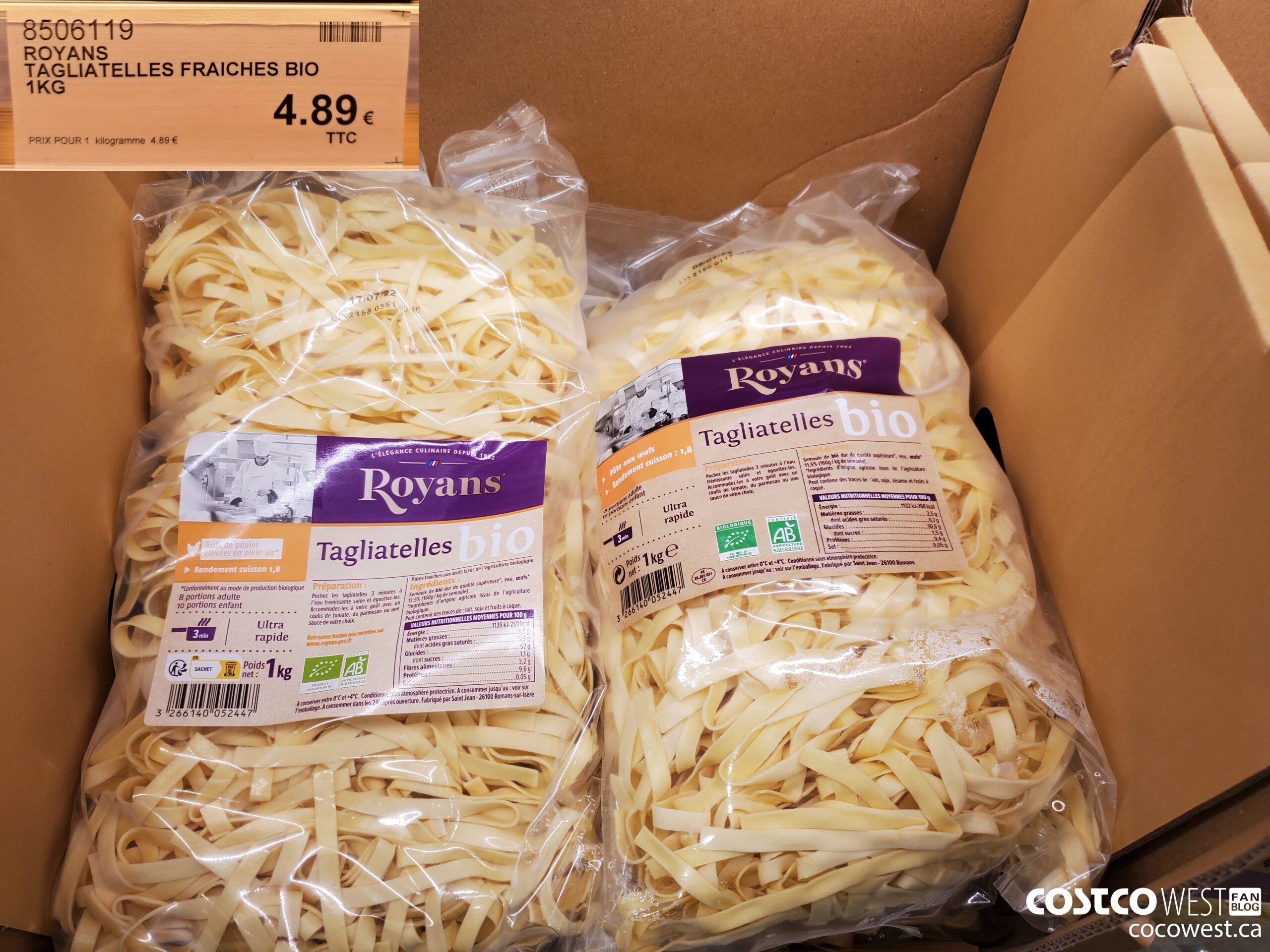 8506119 ROYANS TAGLIATELLES FRAICHES BIO 1KG $4.89