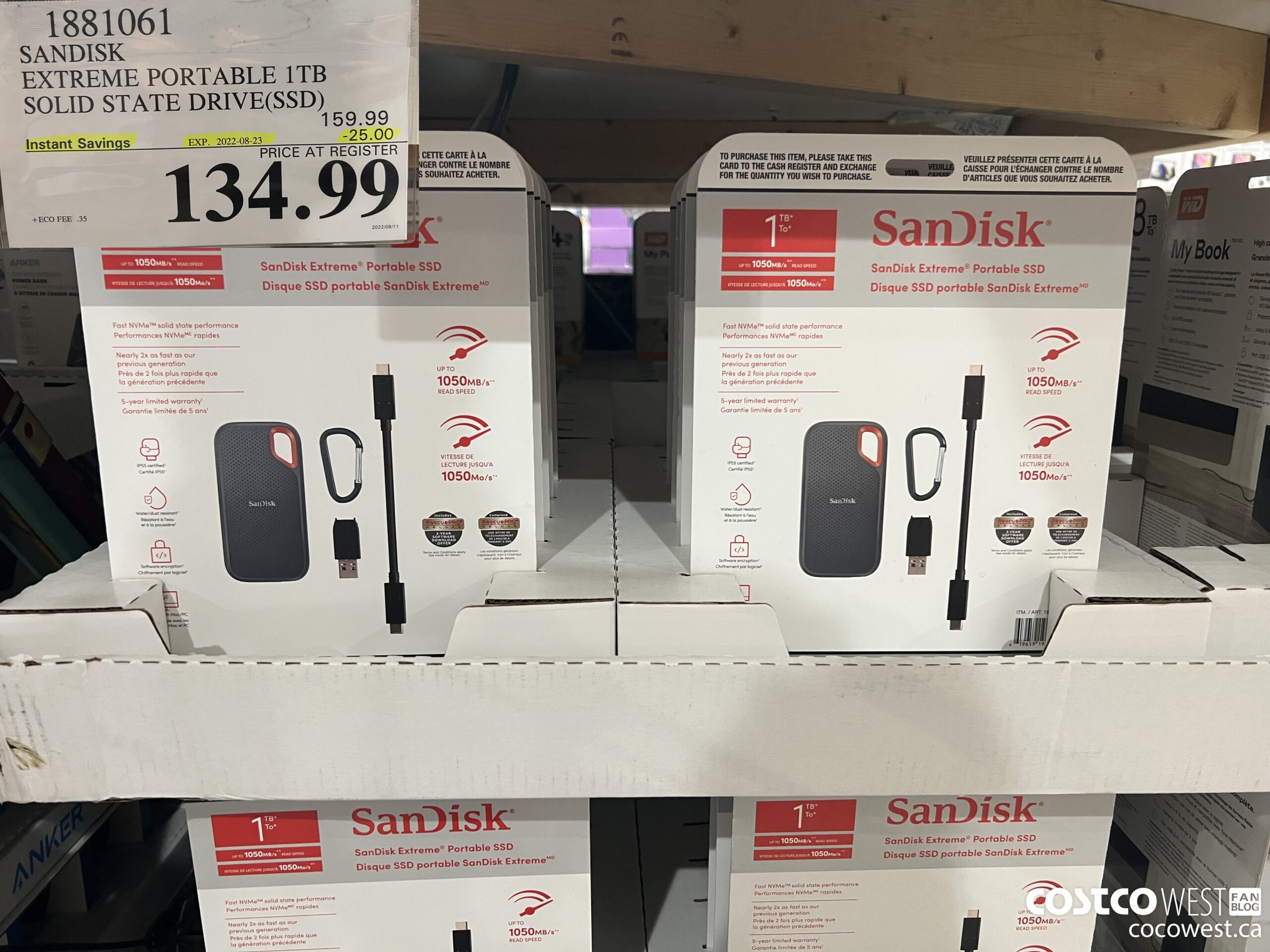 1881061 SANDISK EXTREME PORTABLE 1TB SOLID STATE DRIVE(SSD) ($25.00 INSTANT SAVINGS EXPIRES ON 2022-08-23) $134.99