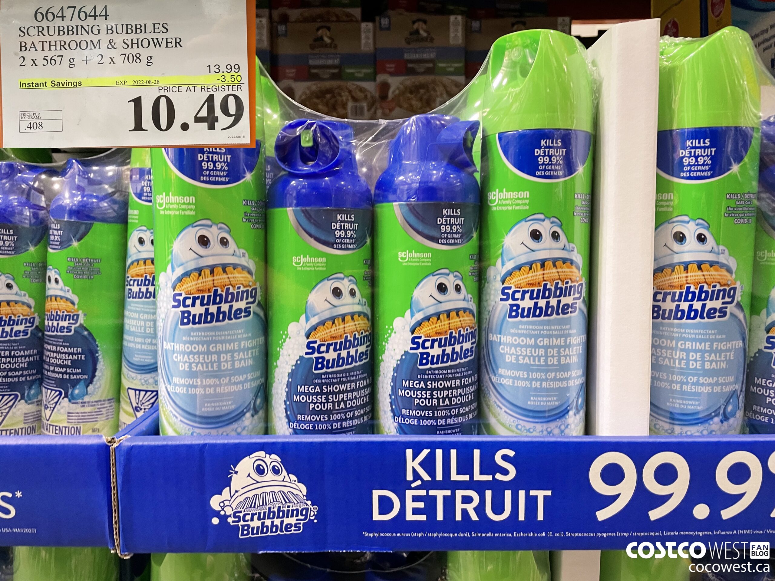 6647644 SCRUBBING BUBBLES BATHROOM & SHOWER 2 X 567 G + 2 X 708 G ($3.50 INSTANT SAVINGS EXPIRES ON 2022-08-28) $10.49