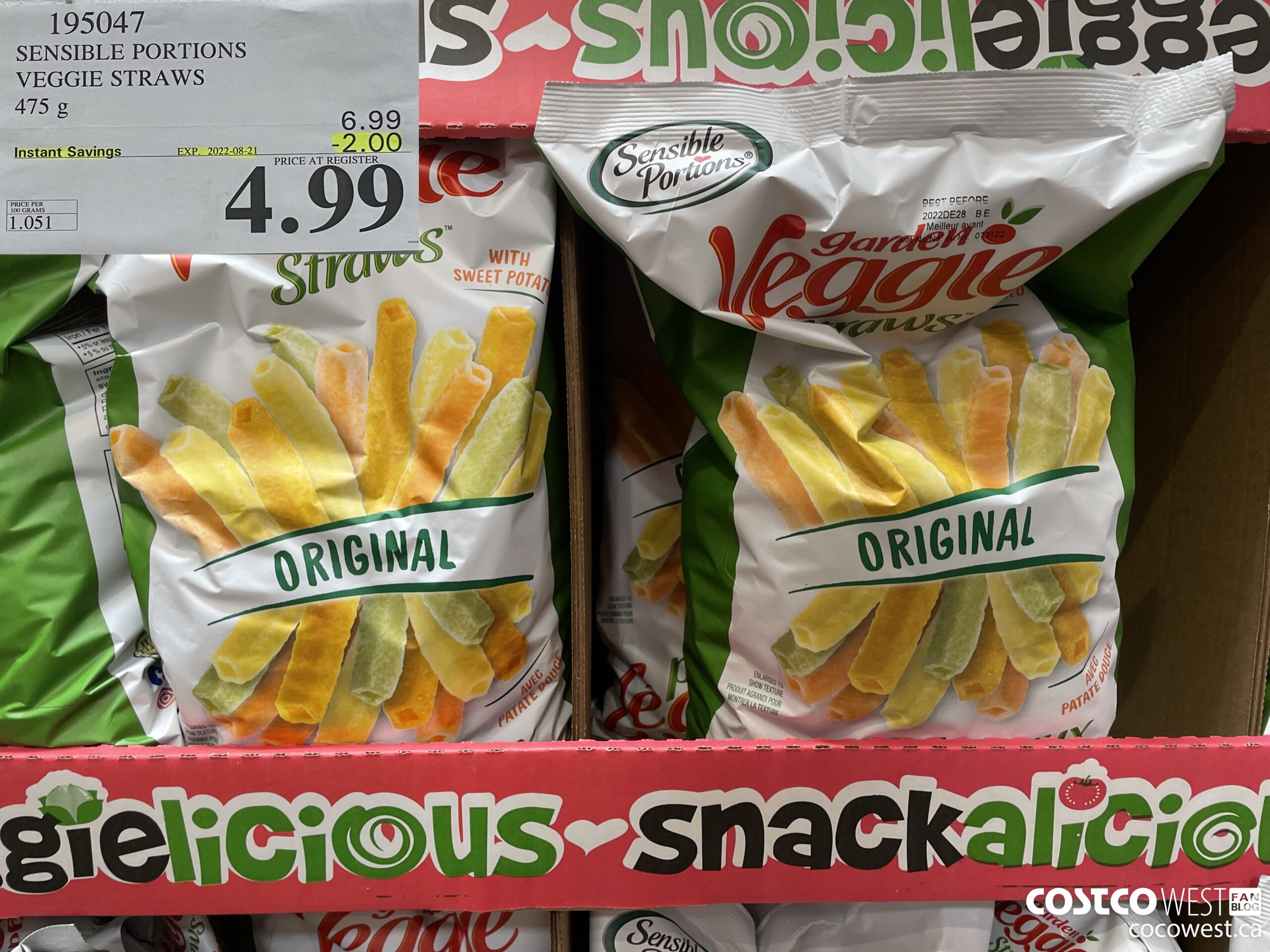 195047 SENSIBLE PORTIONS VEGGIE STRAWS 475 g ($2.00 INSTANT SAVINGS EXPIRES ON 2022-08-21) $4.99