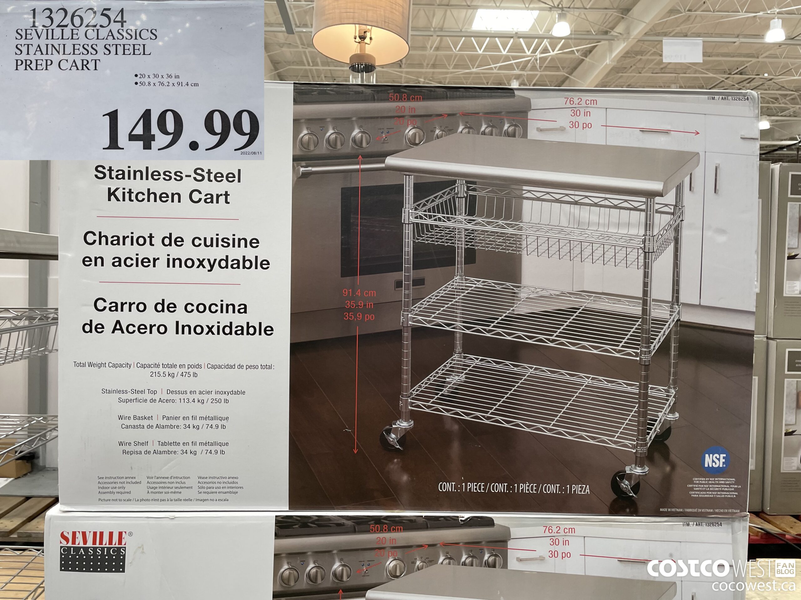 1326254 SEVILLE CLASSICS STAINLESS STEEL PREP CART $149.99