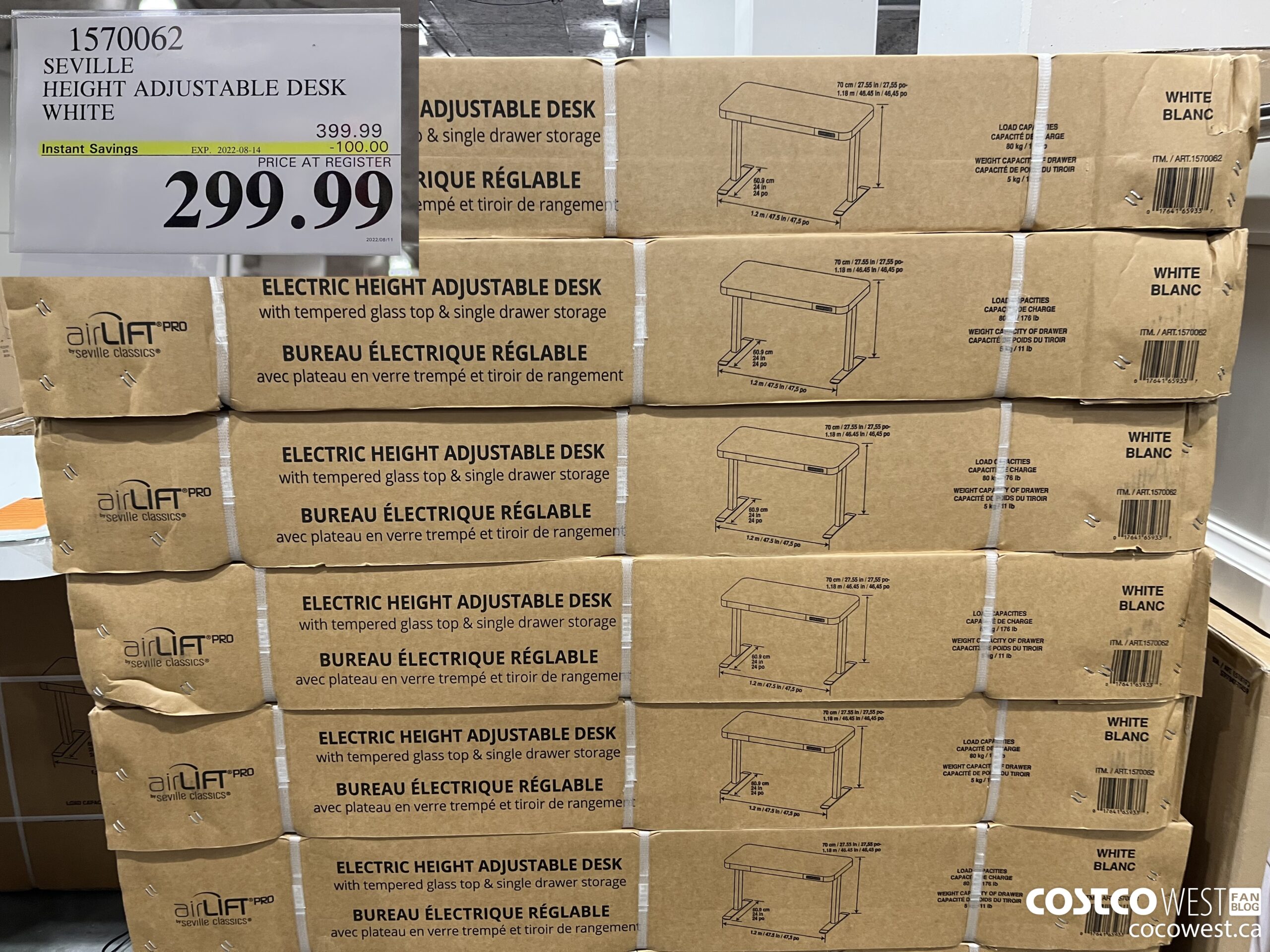 1570062 SEVILLE HEIGHT ADJUSTABLE DESK WHITE ($100.00 INSTANT SAVINGS EXPIRES ON 2022-08-14) $299.99