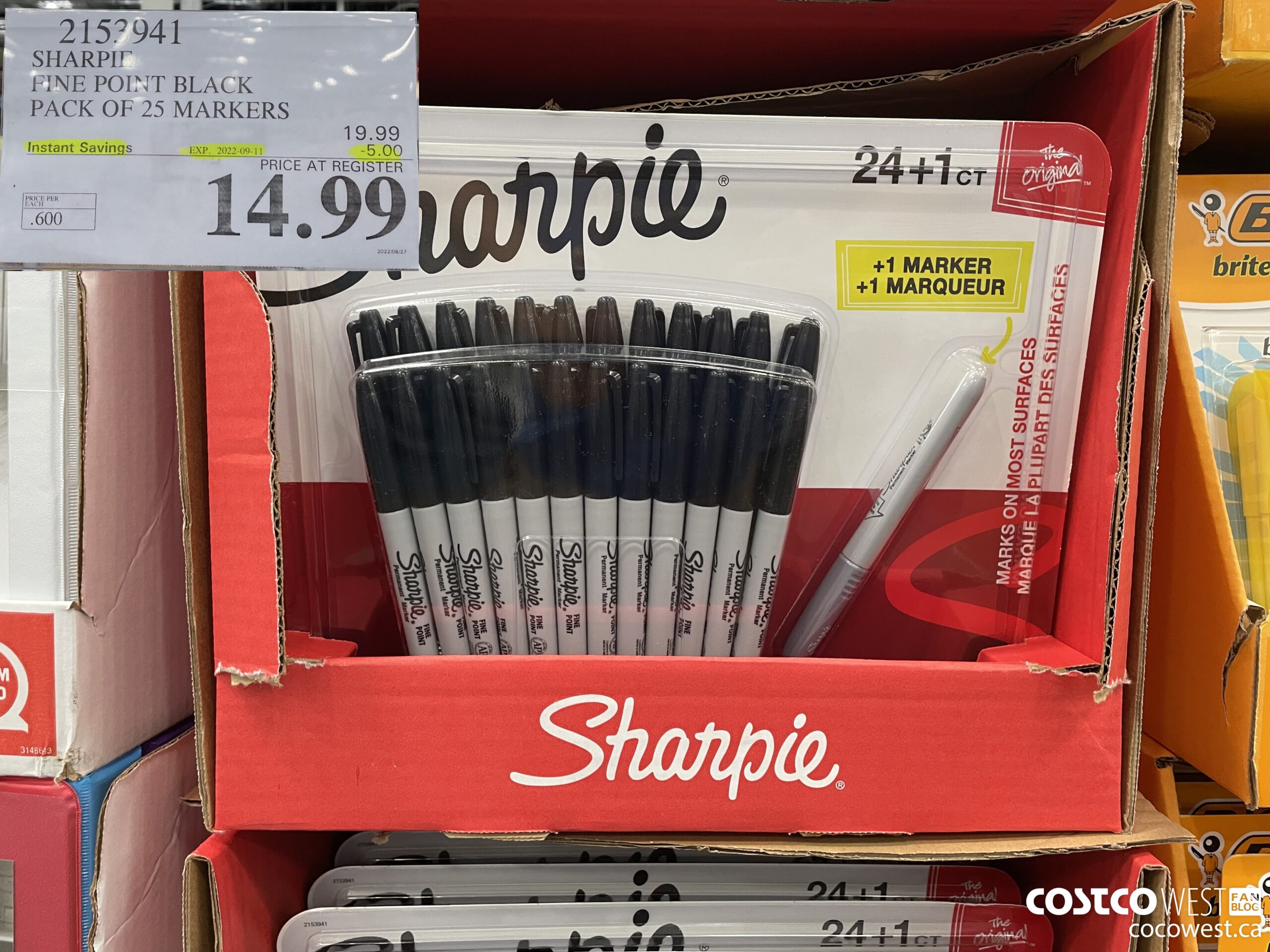 2153941 SHARPIE FINE POINT BLACK PACK OF 25 MARKERS ($5.00 INSTANT SAVINGS EXPIRES ON 2022-09-11) $14.99