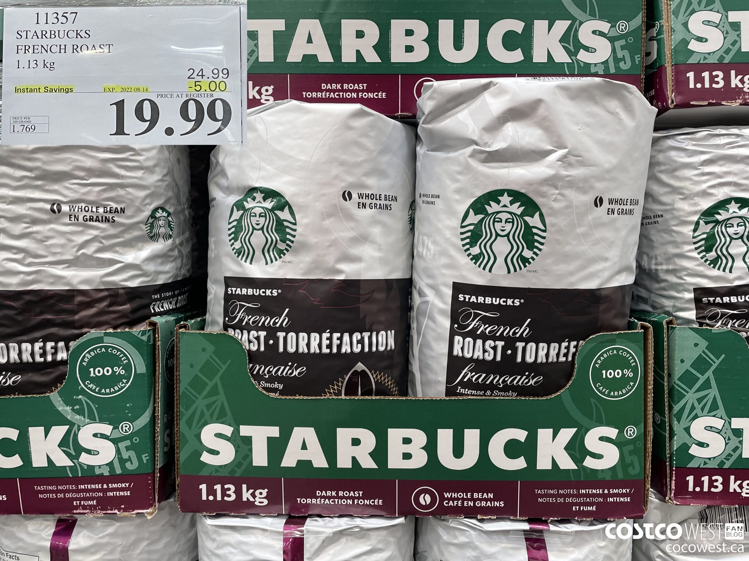11357 STARBUCKS FRENCH ROAST 1.13 KG ($5.00 INSTANT SAVINGS EXPIRES ON 2022-08-14) $19.99
