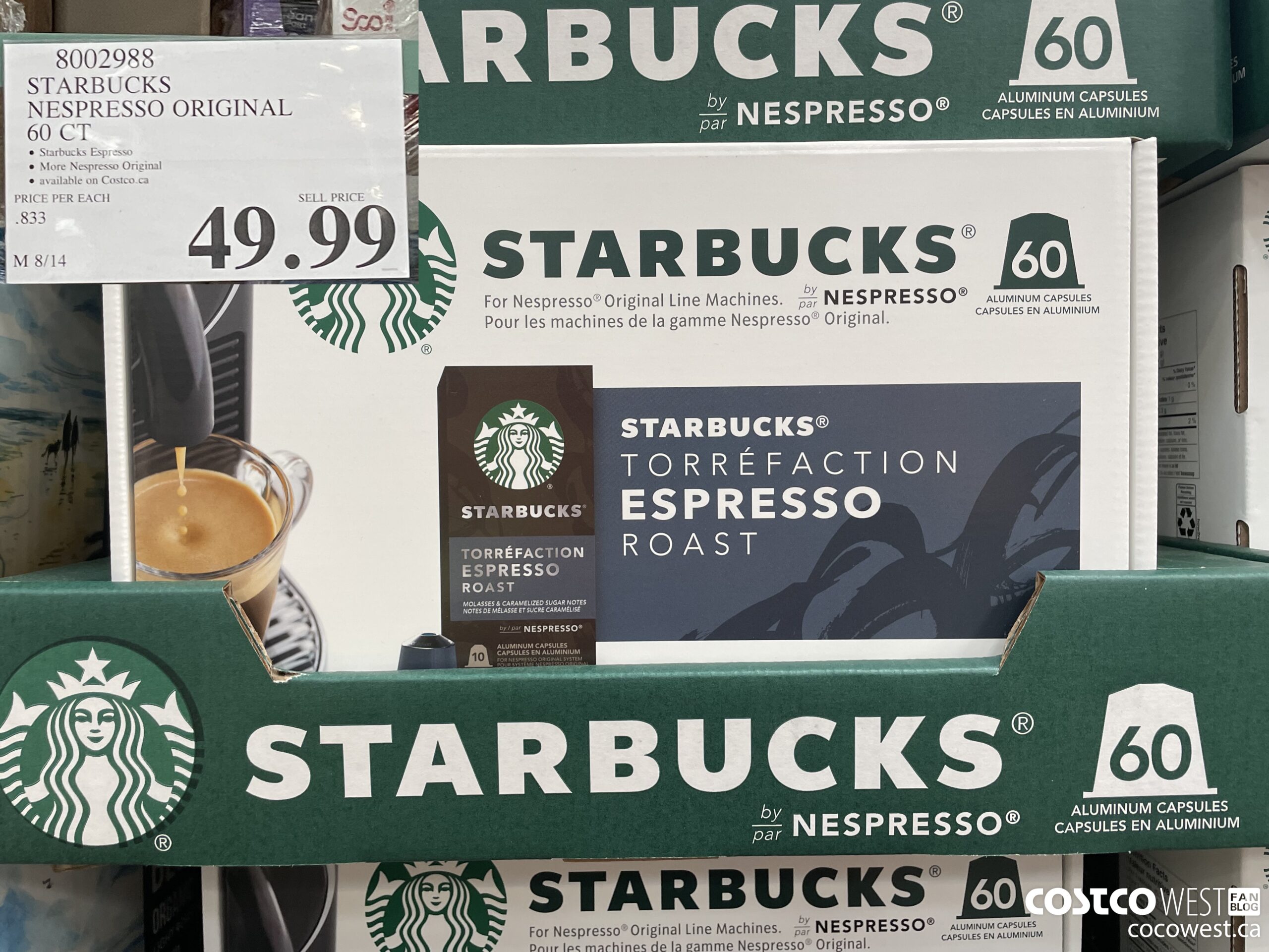8002988 STARBUCKS NESPRESSO ORIGINAL 60 CT $49.99