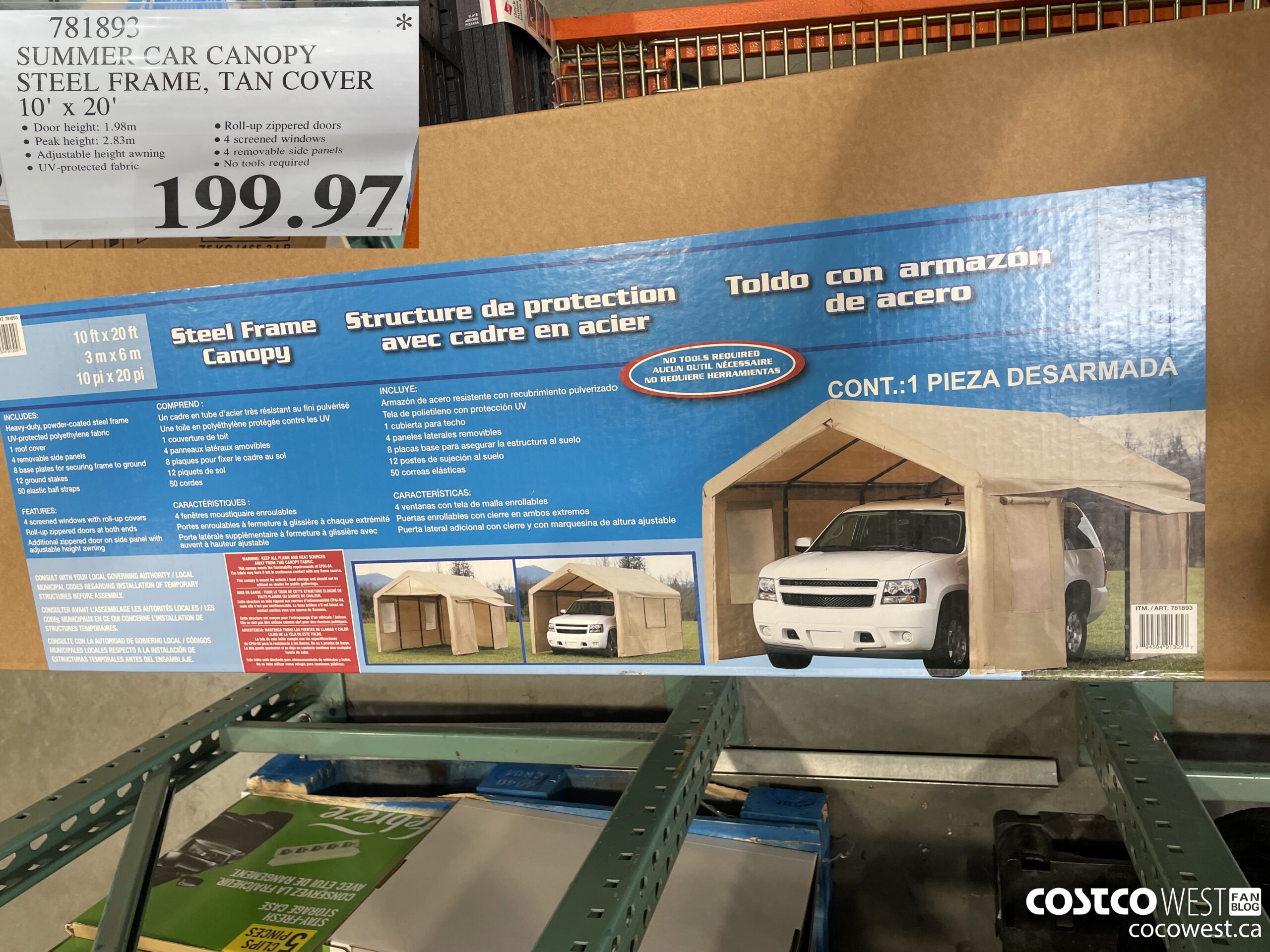 781893 SUMMER CAR CANOPY STEEL FRAME, TAN COVER 10' X 20' $199.97