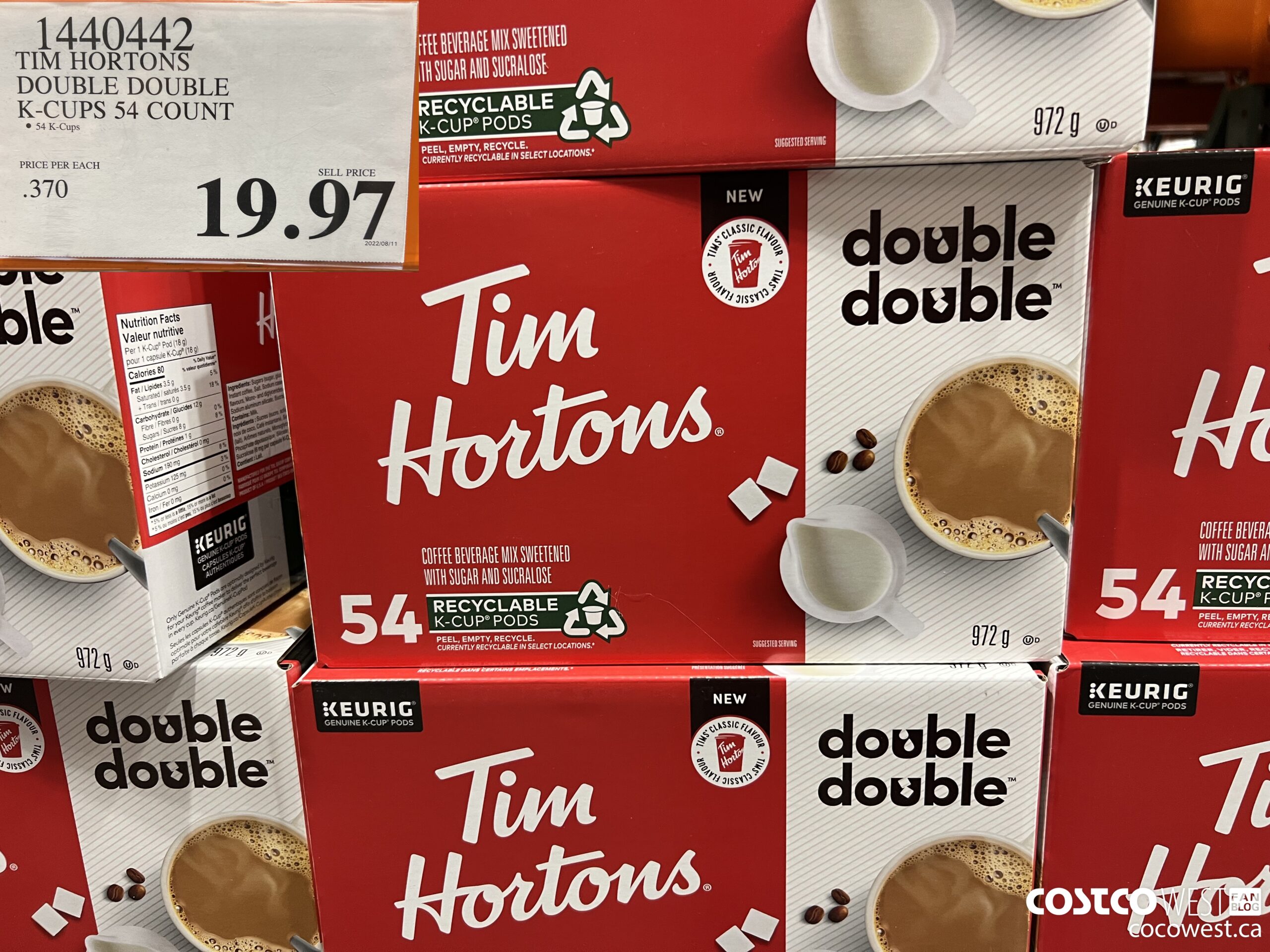 1440442 TIM HORTONS DOUBLE DOUBLE K-CUPS 54 COUNT $19.97