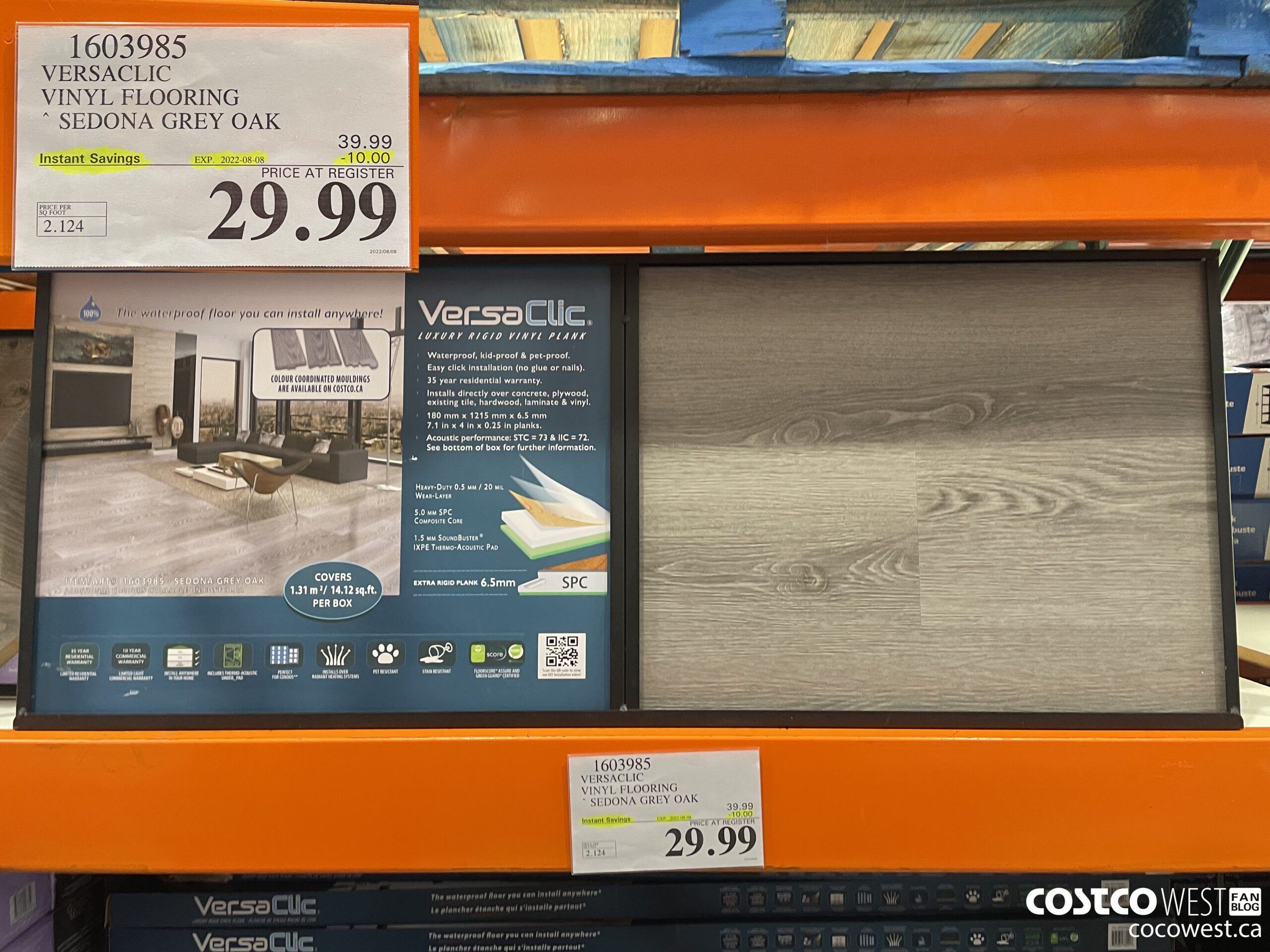 1603985 VERSACLIC VINYL FLOORING SEDONA GREY OAK ($10.00 INSTANT SAVINGS EXPIRES ON 2022-08-08) $29.99