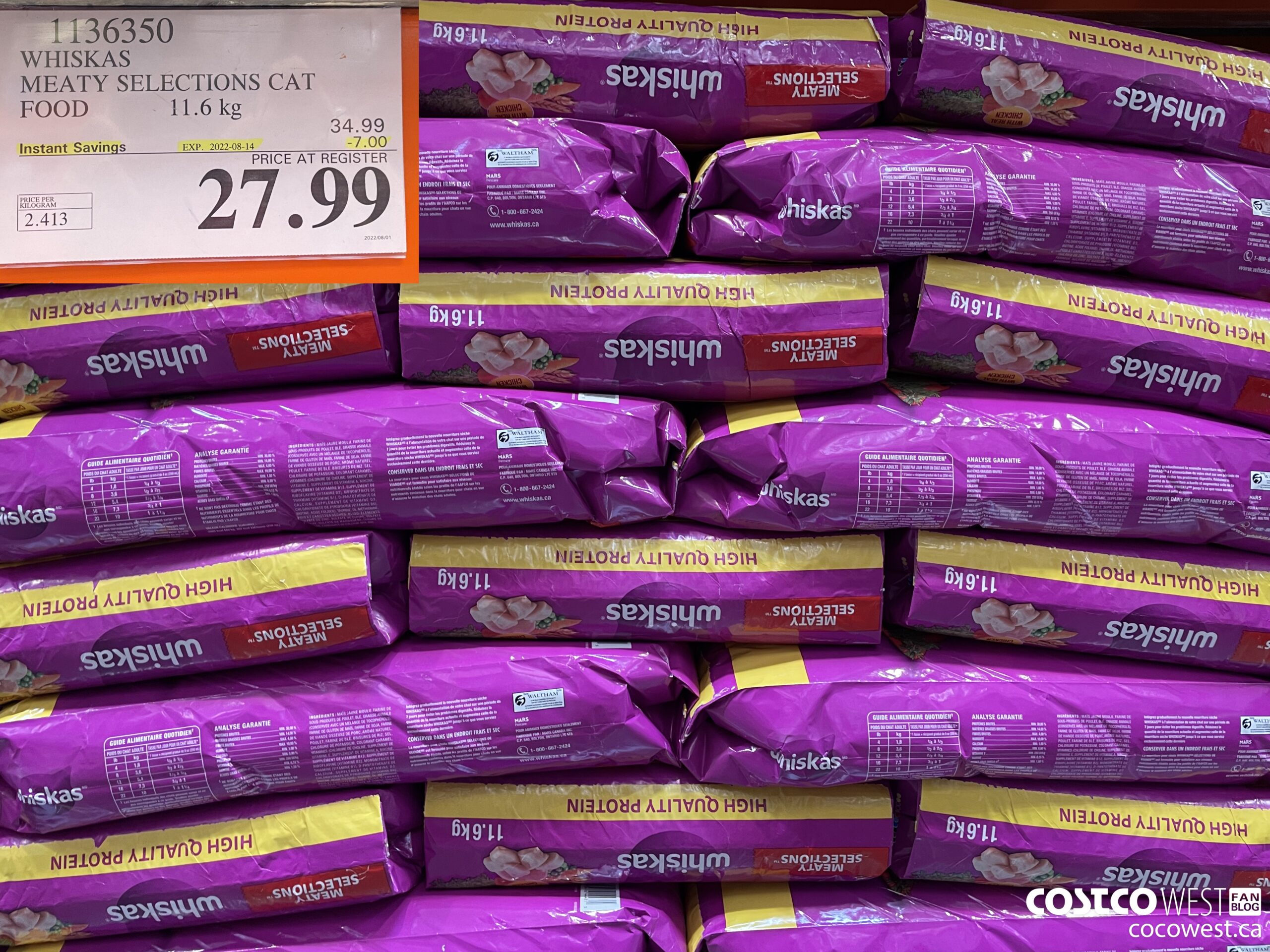 1136350 WHISKAS MEATY SELECTIONS CAT FOOD 11.6 kg ($7.00 INSTANT SAVINGS EXPIRES ON 2022-08-14) $27.99