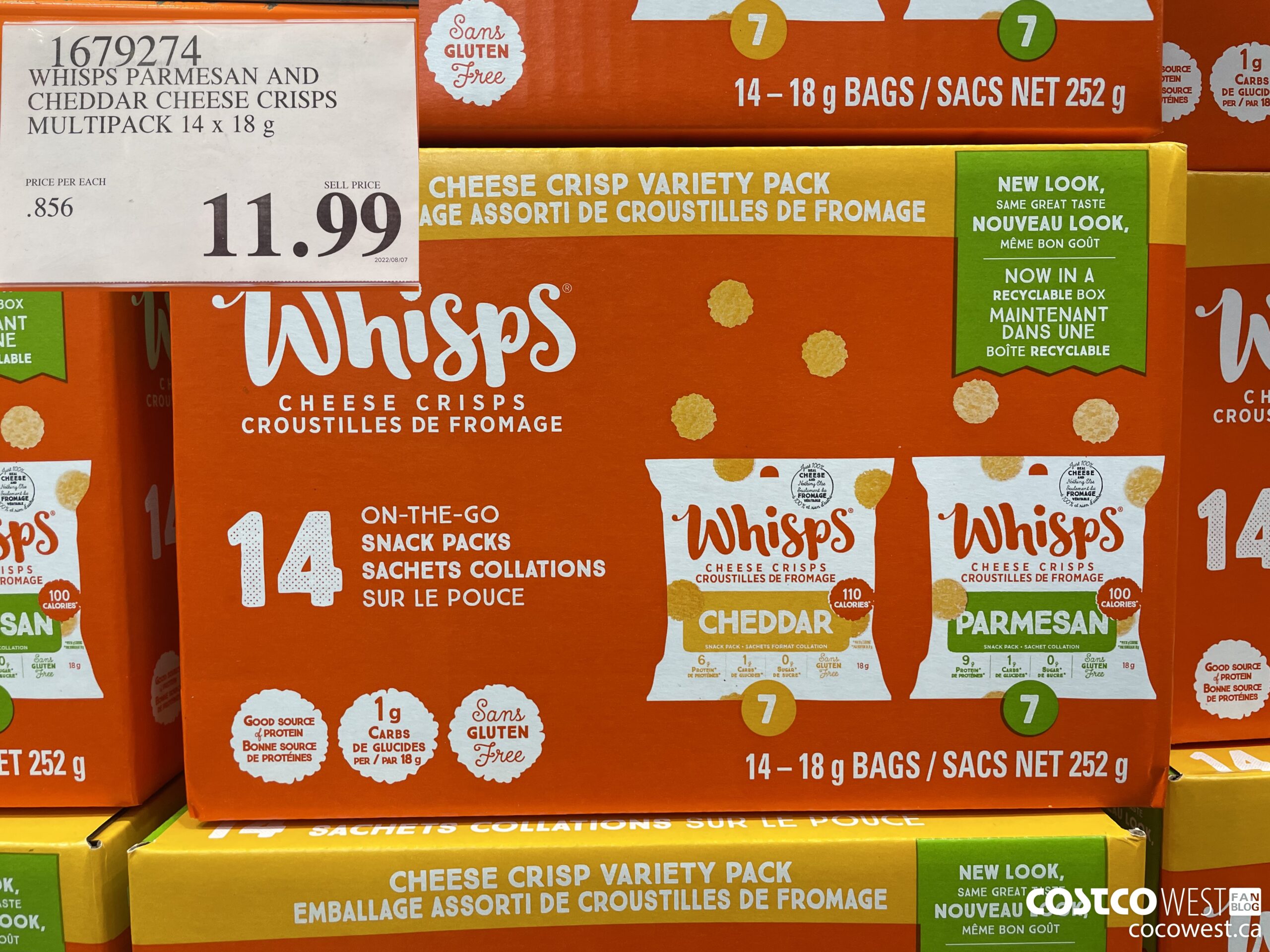 1679274 WHISPS PARMESAN AND CHEDDAR CHEESE CRISPS MULTIPACK 14 X 18 G $11.99
