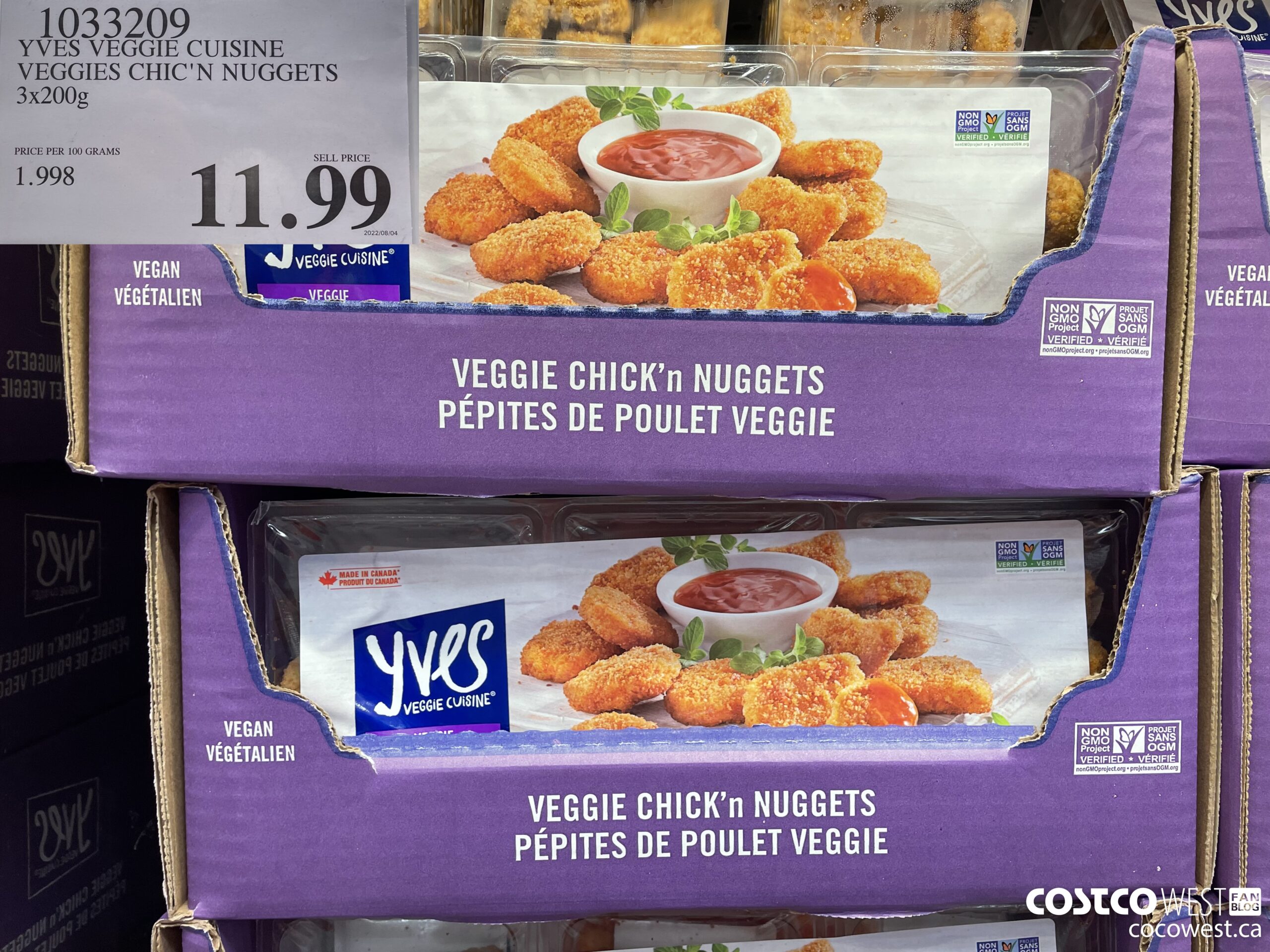 1033209 YVES VEGGIE CUISINE VEGGIES CHIC'N NUGGETS 3 x 200 g $11.99