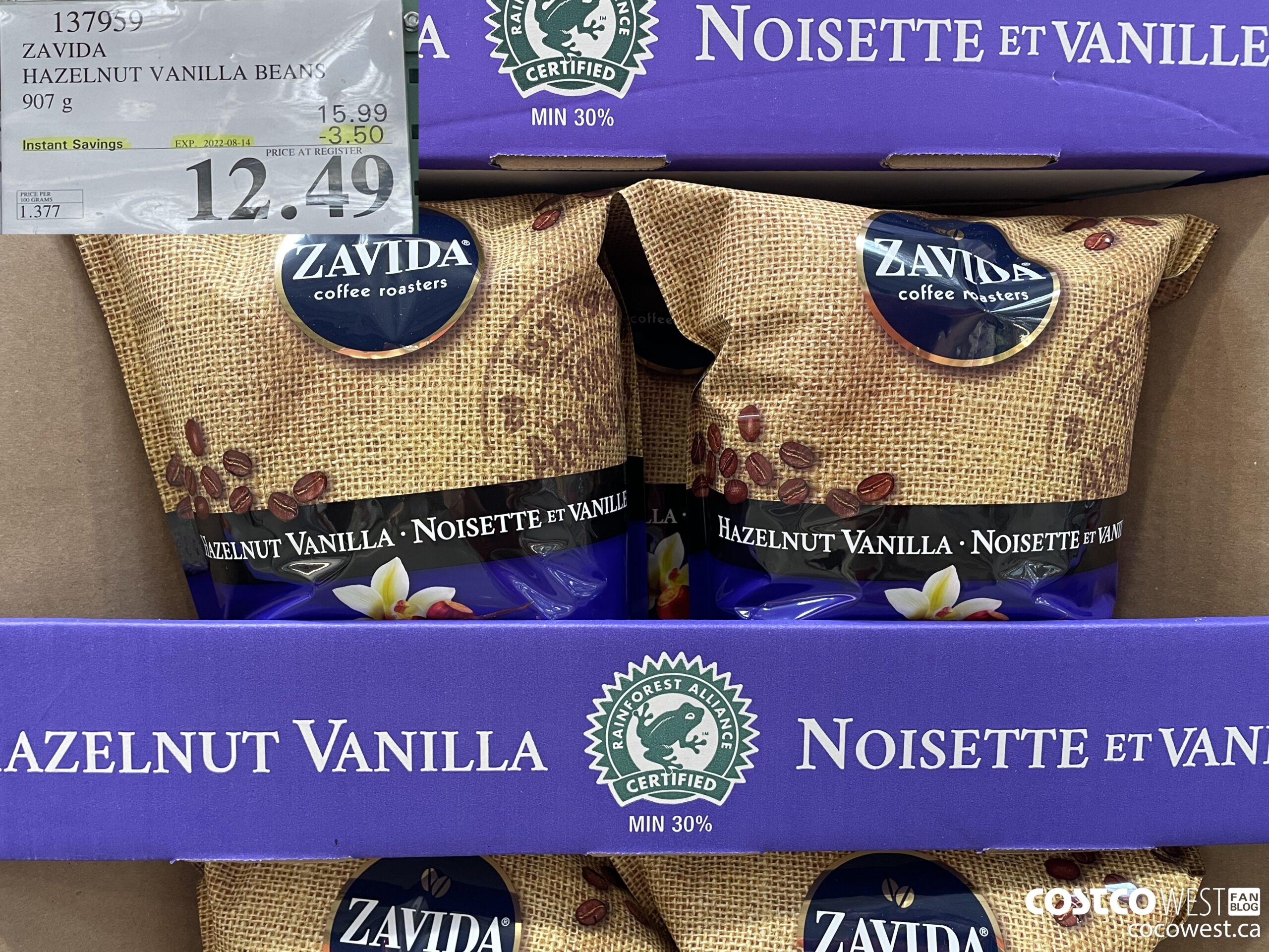 137959 ZAVIDA HAZELNUT VANILLA BEANS 907 g ($3.50 INSTANT SAVINGS EXPIRES ON 2022-08-14) $12.49