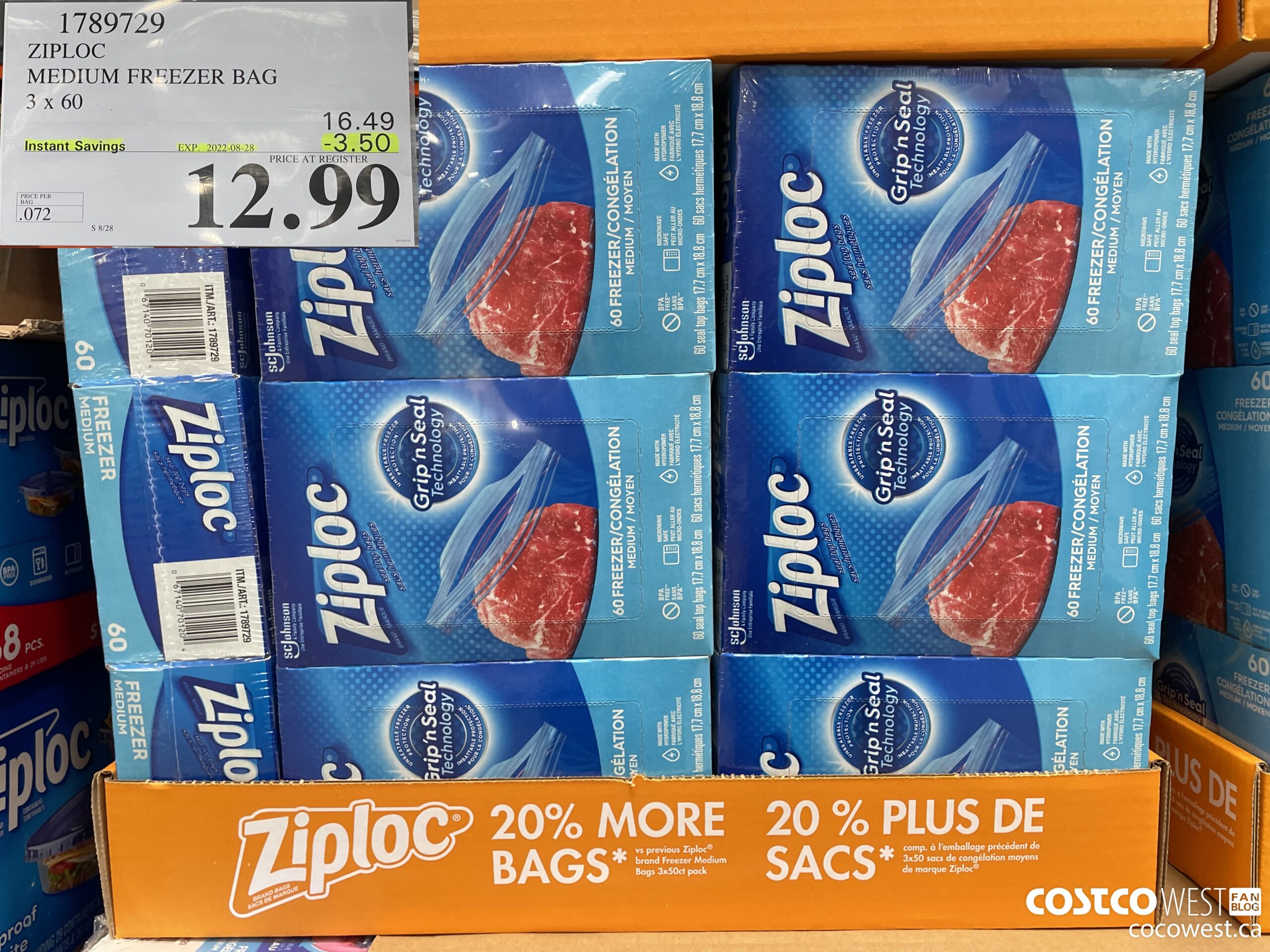 Ziploc large best sale freezer bags costco