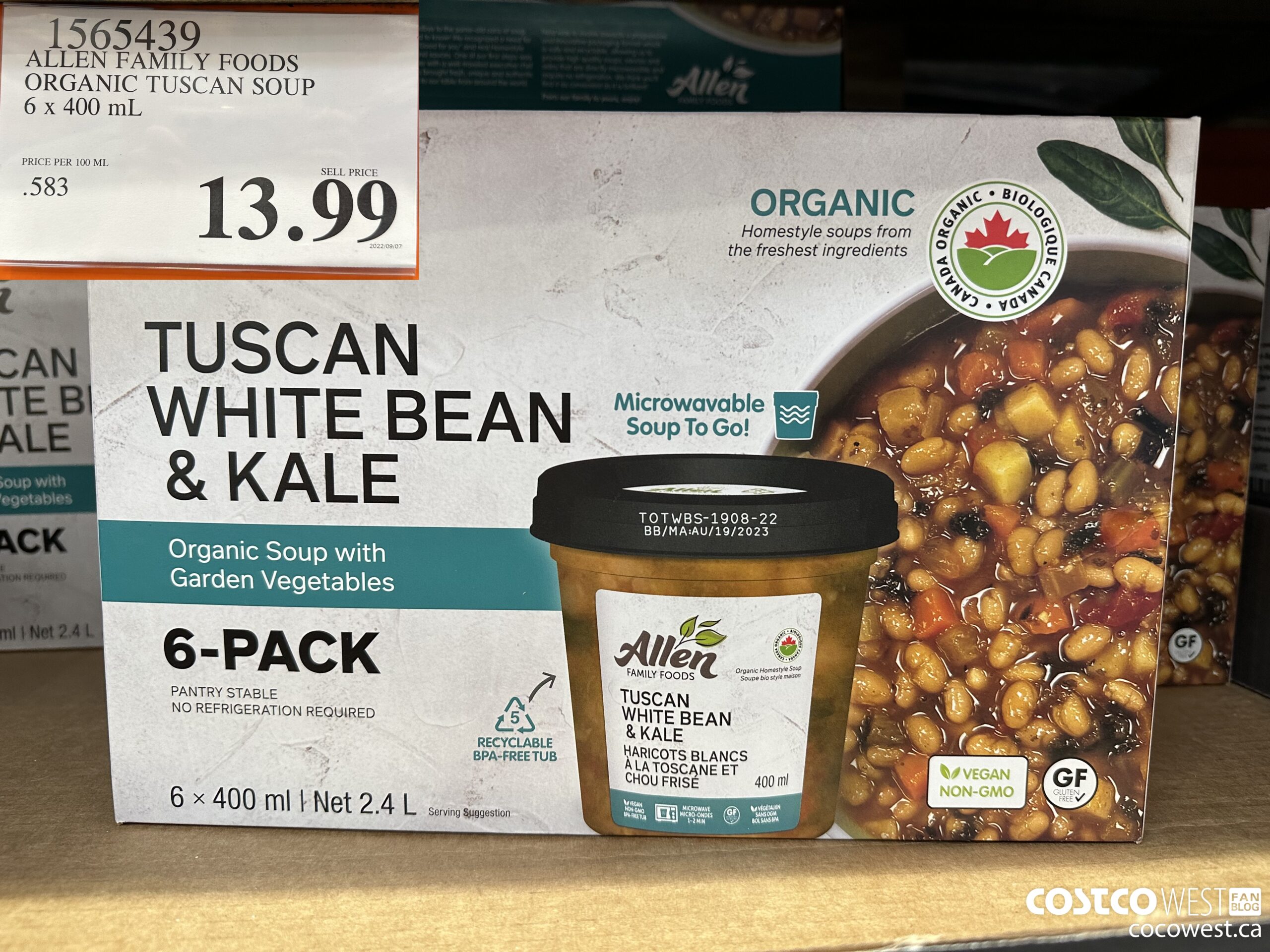 1565439 ALLEN FAMILY FOODS ORGANIC TUSCAN SOUP 6 x 400 mL $13.99