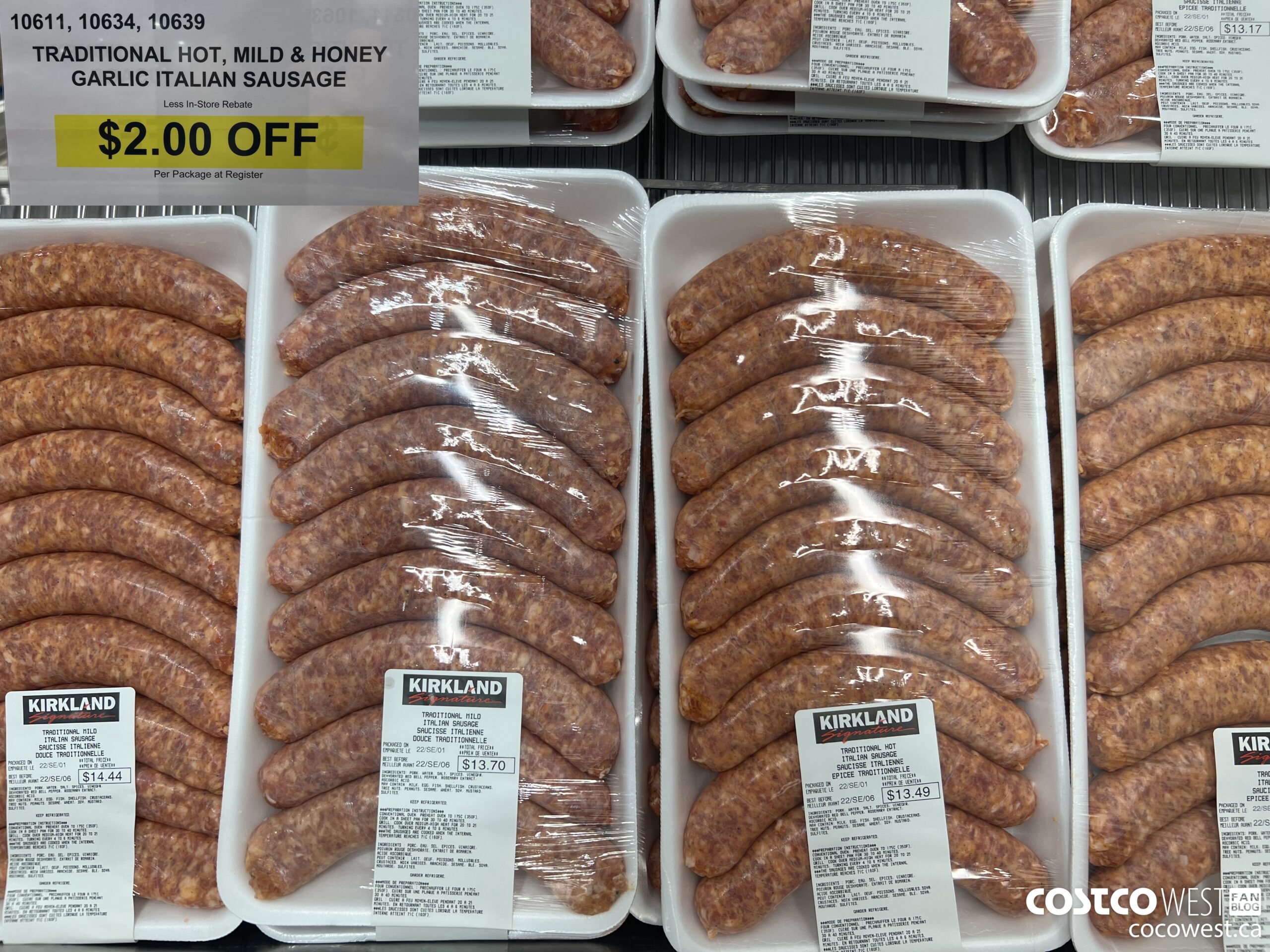 10611 (ALSO 10634 AND 10639) TRADITIONAL HOT, MILD & HONEY GARLIC ITALIAN SAUSAGES ($2.00 INSTANT SAVINGS)