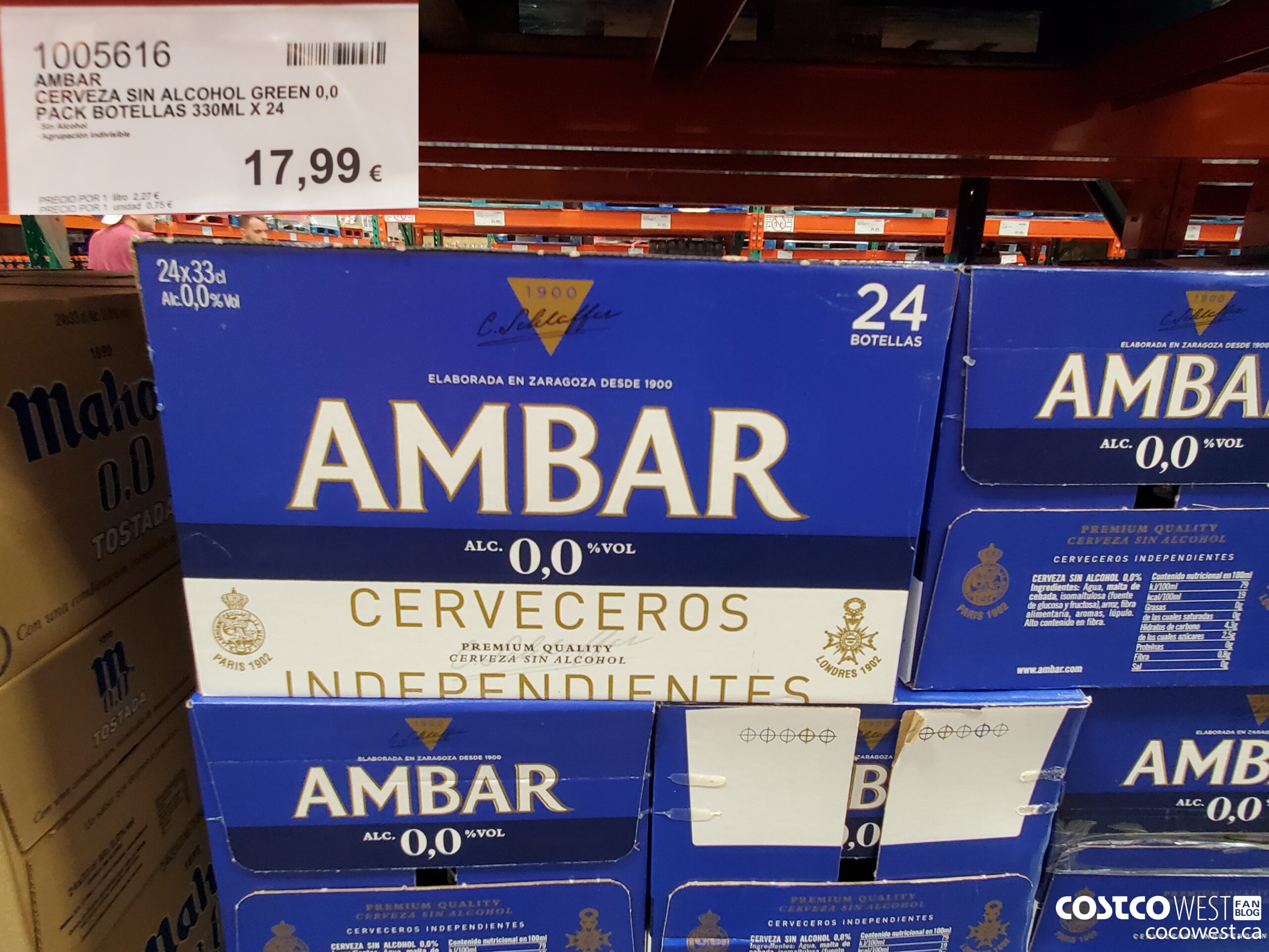 1005616 AMBAR CERVEZA SIN ALCOHOL GREEN 0,0 PACK BOTELLAS 330 ML X 24 $17.99