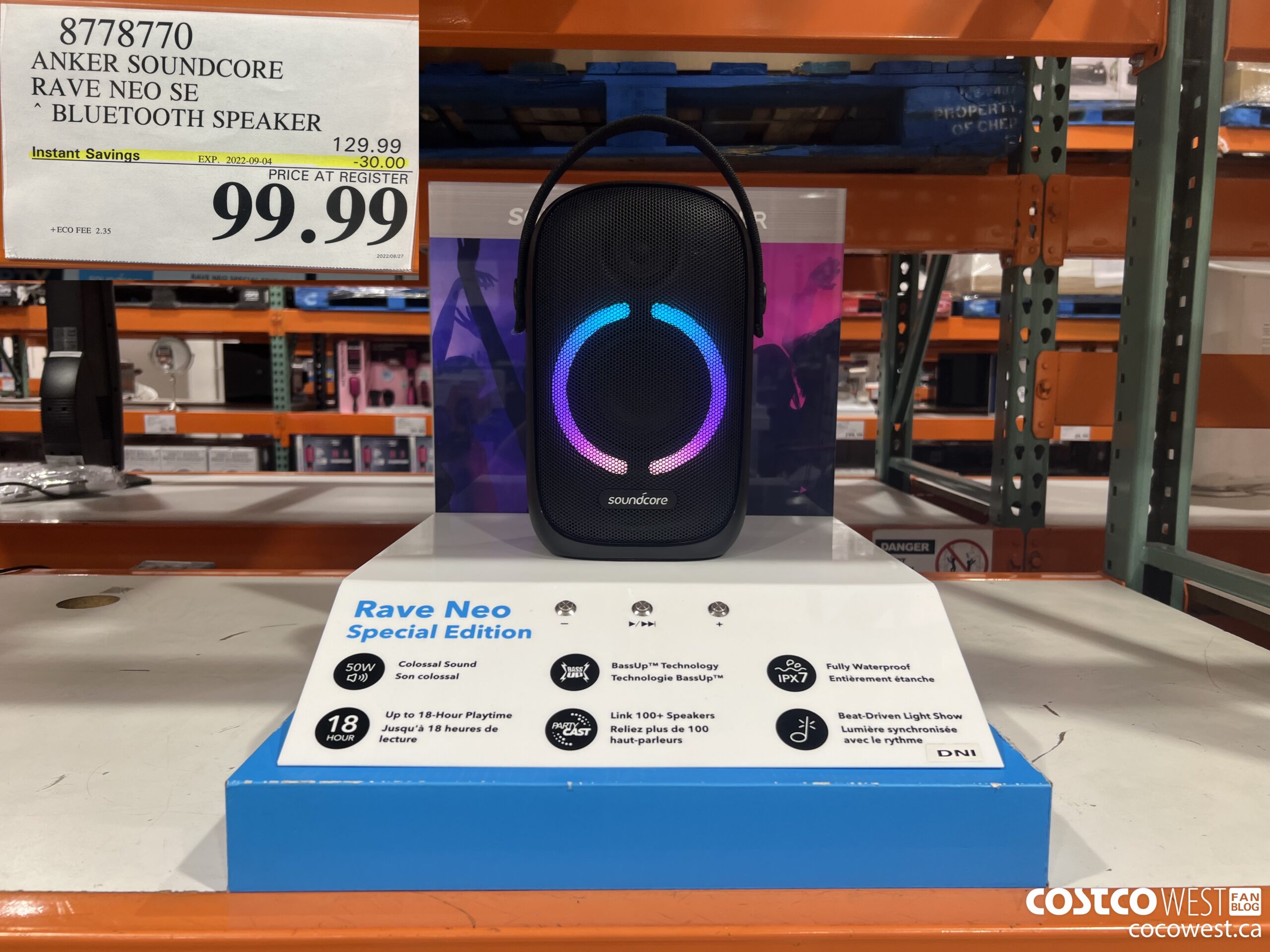 8778770 ANKER SOUNDCORE RAVE NEO SE BLUETOOTH SPEAKER  ($30.00 INSTANT SAVINGS EXPIRES ON 2022-09-04) $99.99