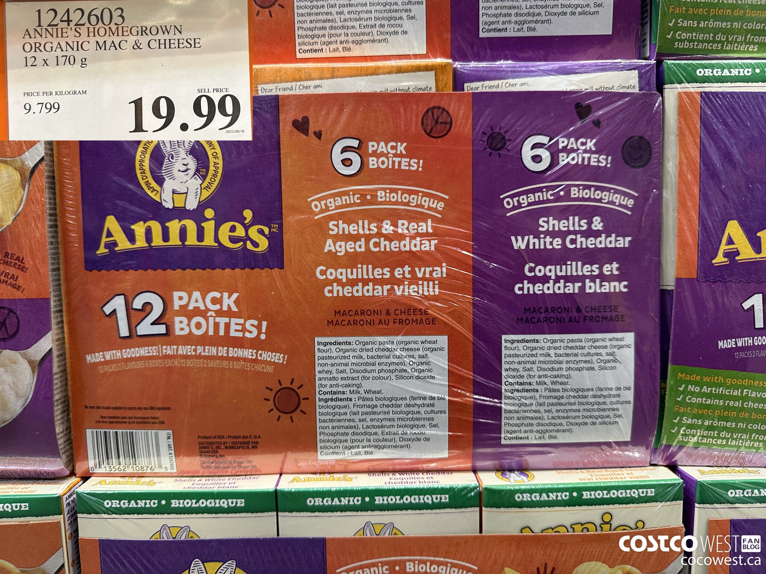 1242603 ANNIE'S HOMEGROWN ORGANIC MAC & CHEESE 12 x 170 g $19.99