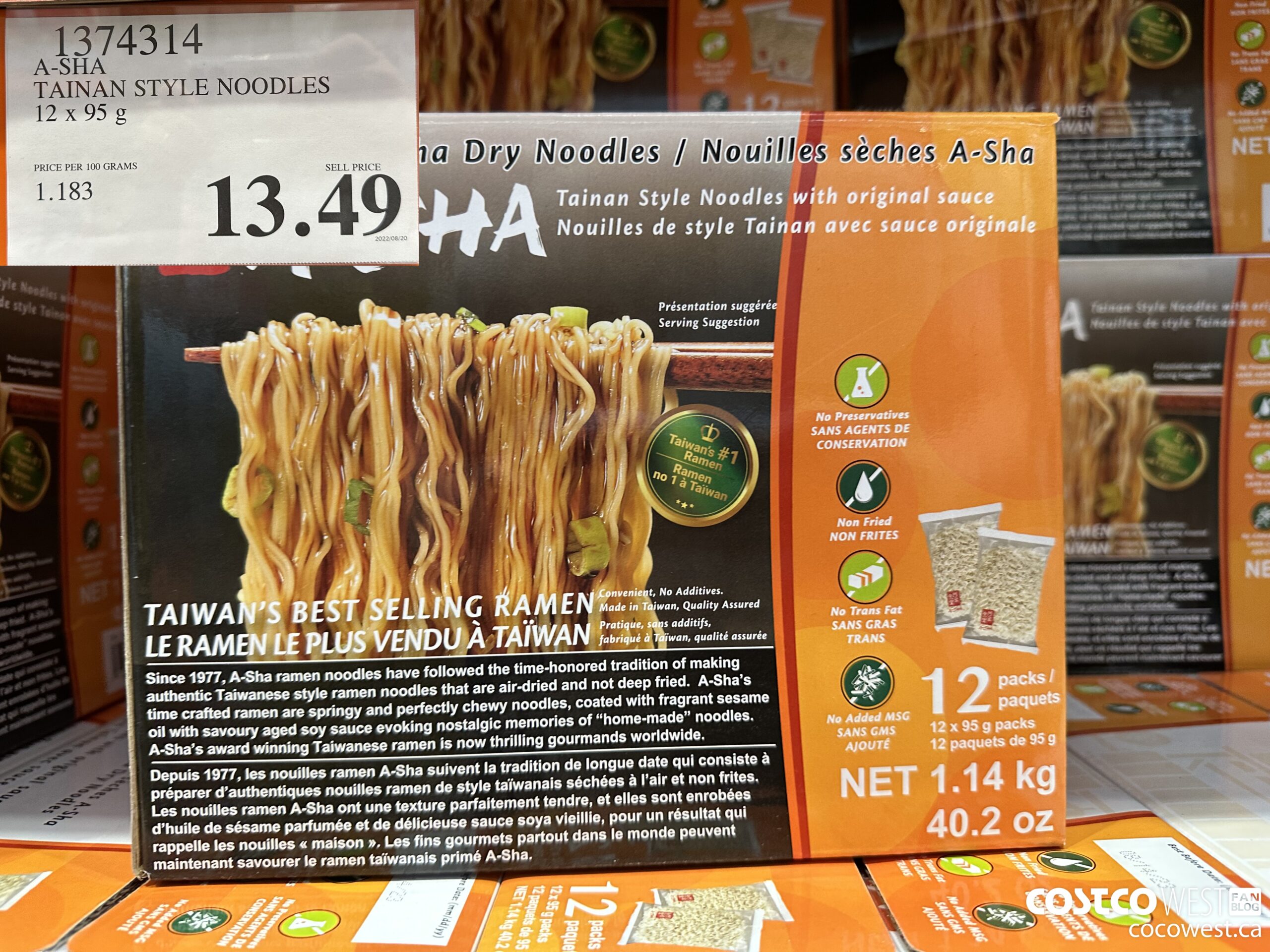 1374314 A-SHA TAINAN STYLE NOODLES 12 X 95 G $13.49
