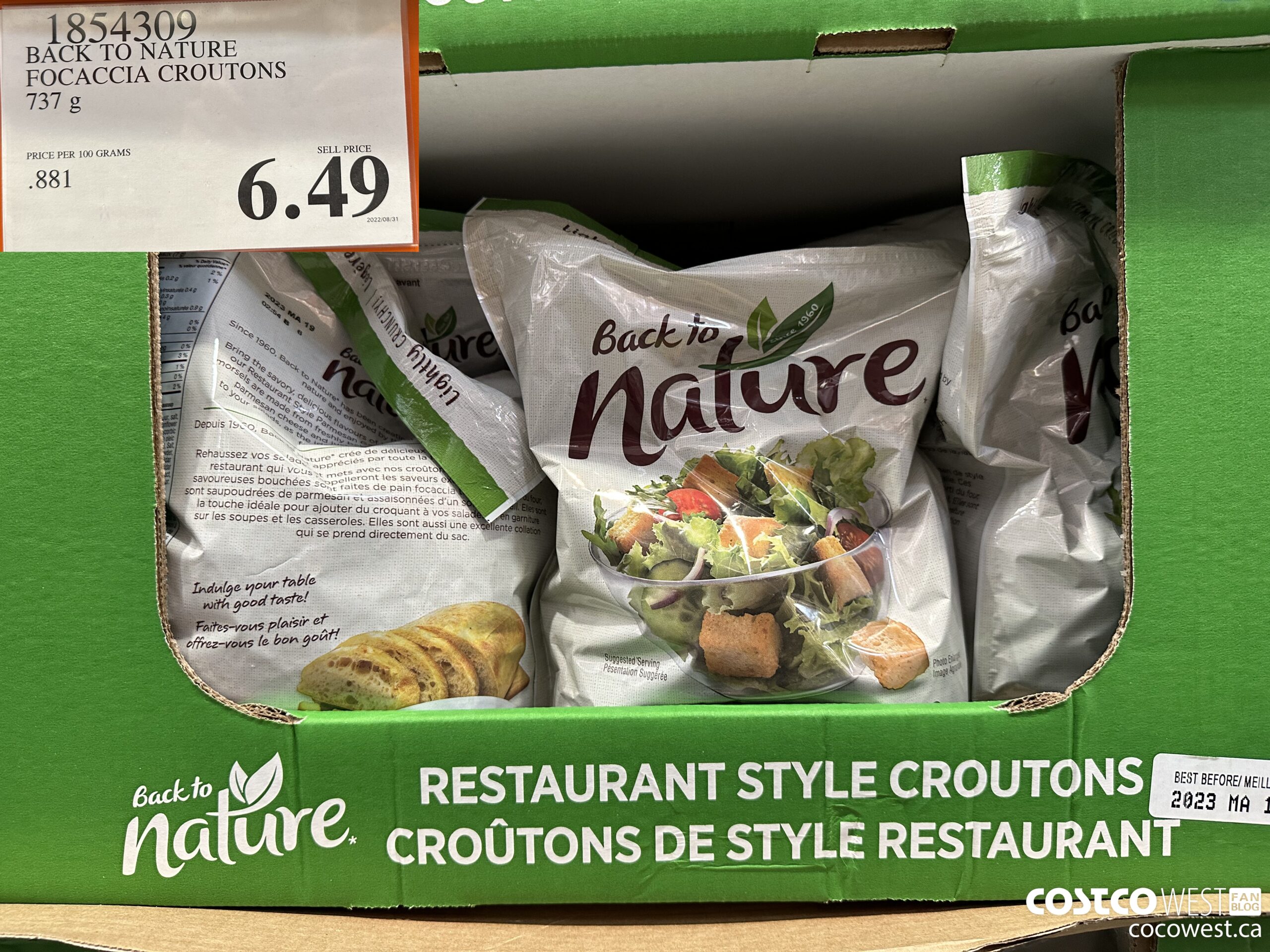 1854309 BACK TO NATURE FOCACCIA CROUTONS 737 g $6.49