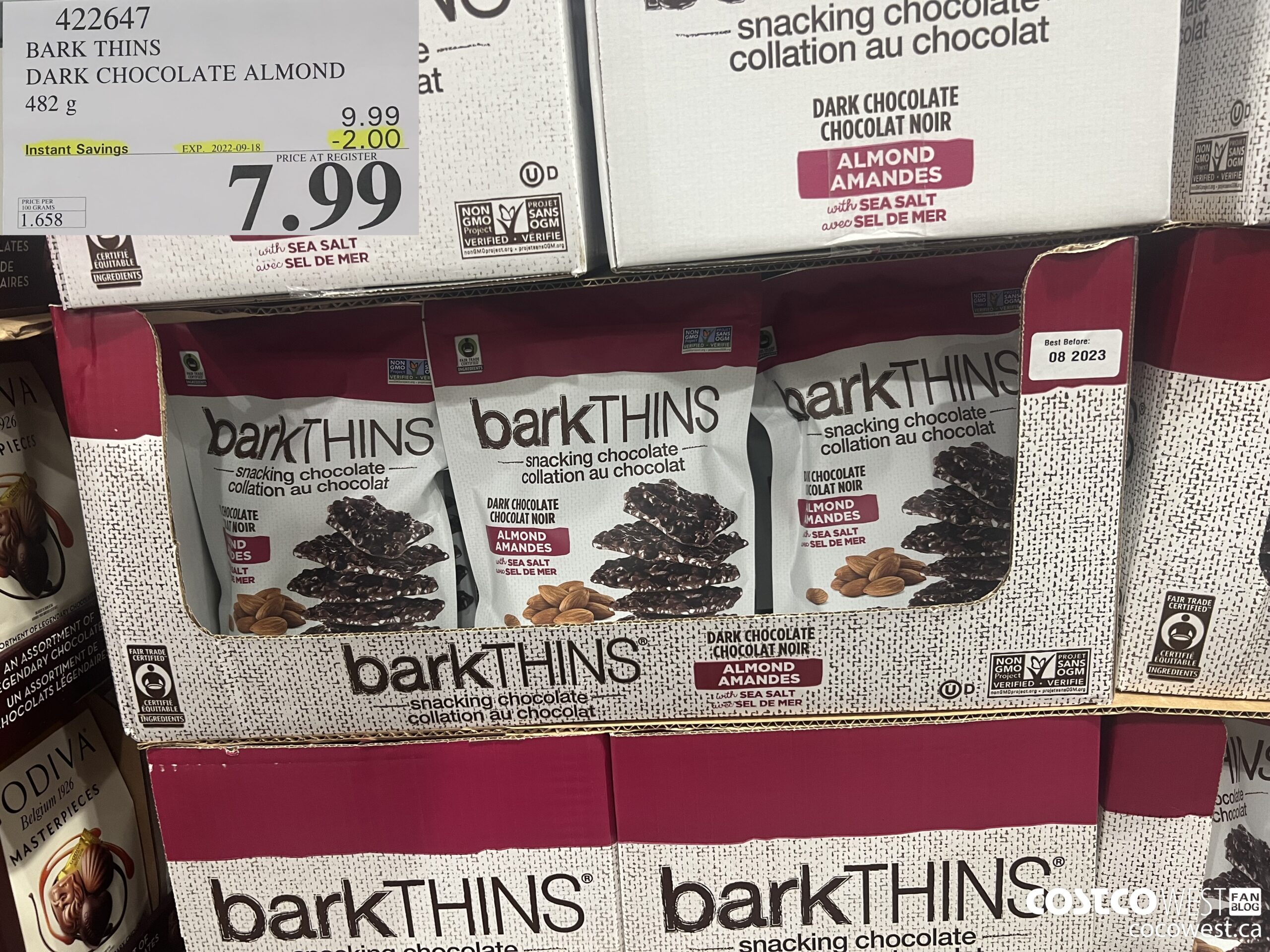 422647 BARK THINS DARK CHOCOLATE ALMOND 482 g ($2.00 INSTANT SAVINGS EXPIRES ON 2022-09-18) $7.99