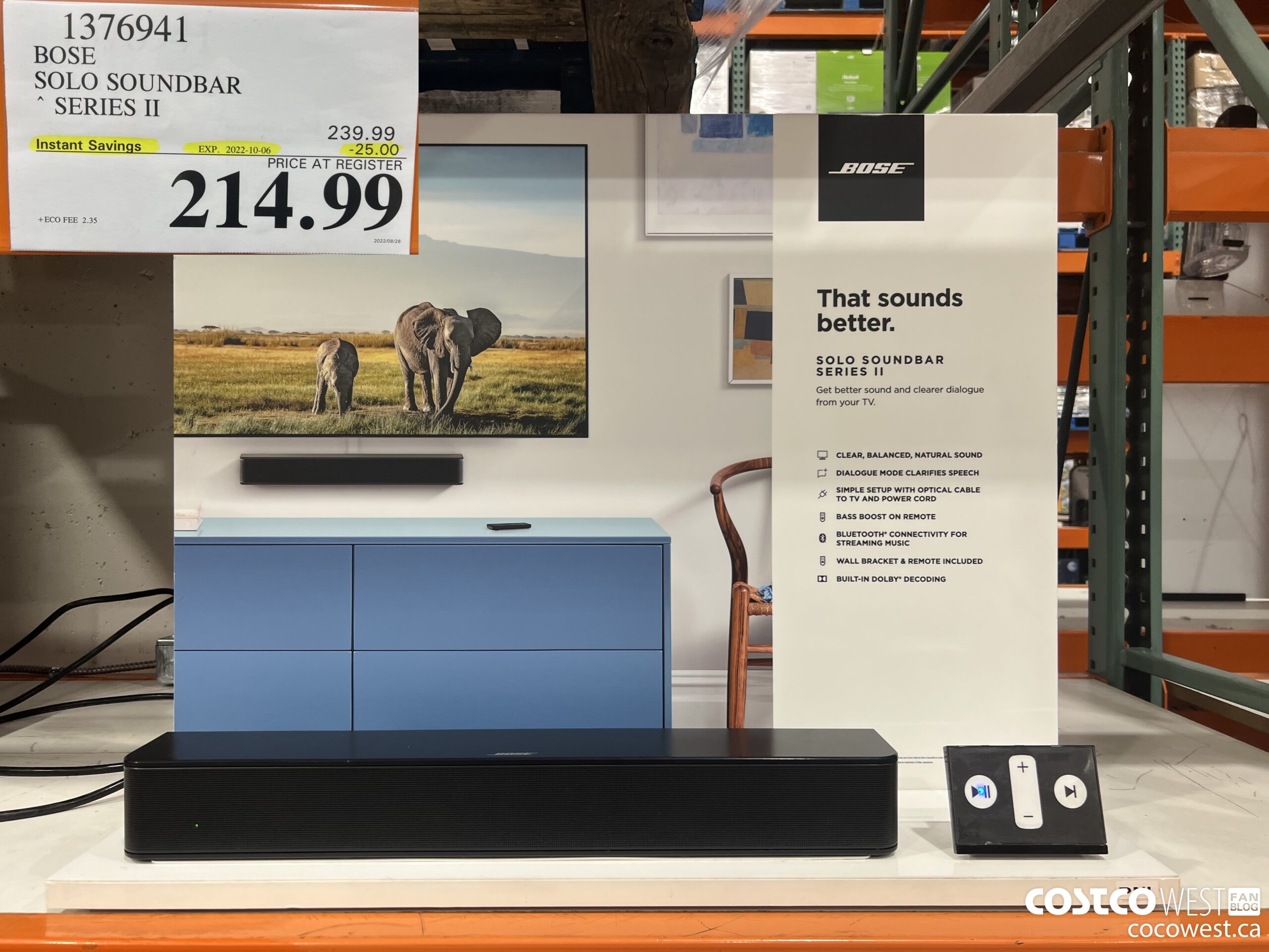 1376941 BOSE SOLO SOUNDBAR SERIES II ($25.00 INSTANT SAVINGS EXPIRES ON 2022-10-06) $214.99